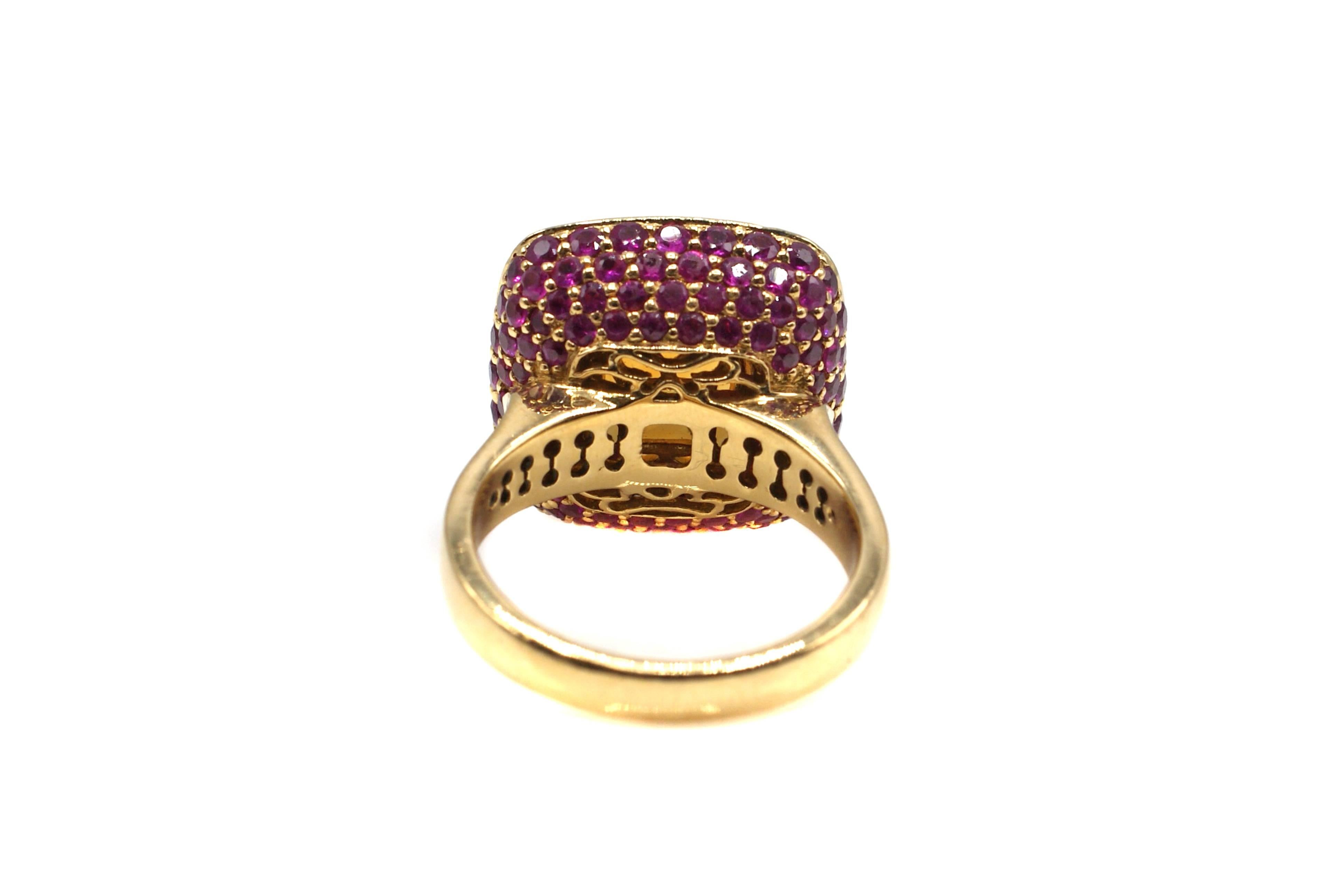3.12 Carat Rose Cut Faceted Citrine Diamond and Pink Sapphire Gold Ring 1