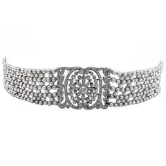 French Belle Époque Natural Pearl Diamond Platinum Collier de Chien Choker
