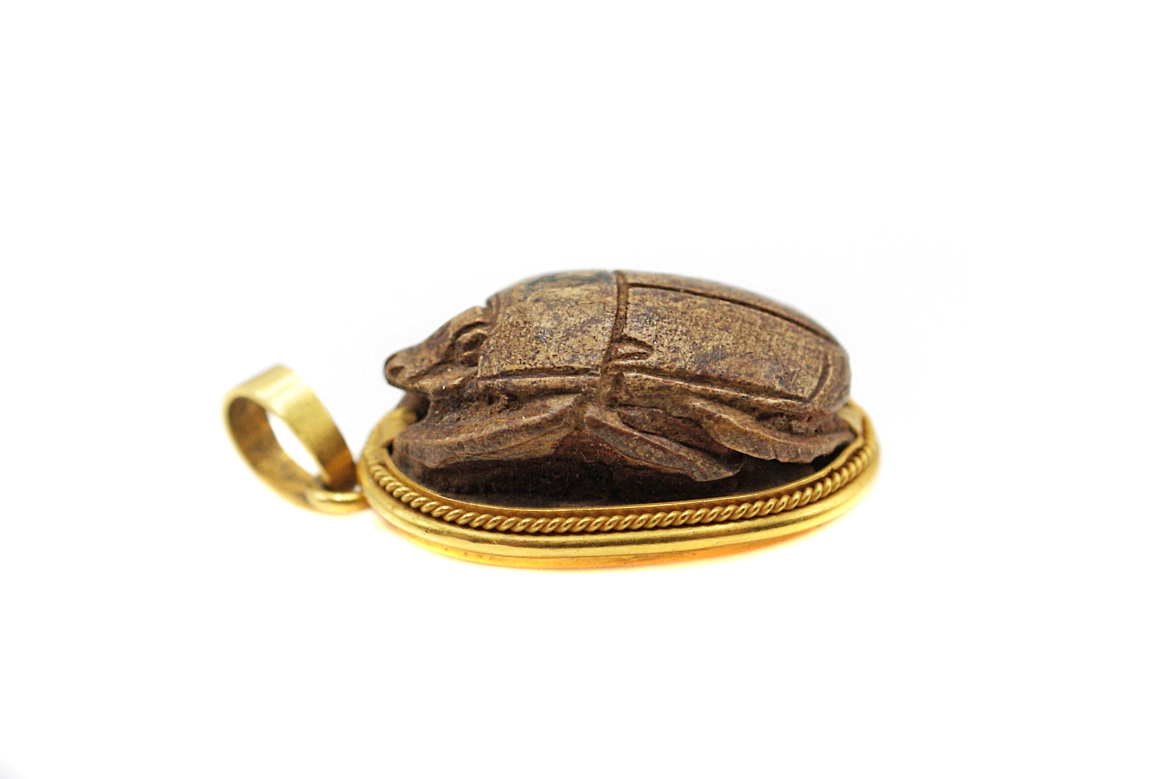 Egyptian Revival 18 Karat Gold Wood Scarab Pendant In Excellent Condition In New York, NY