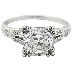 GIA Certified 2.01 Carat Cushion Brilliant Diamond Platinum Ring 12