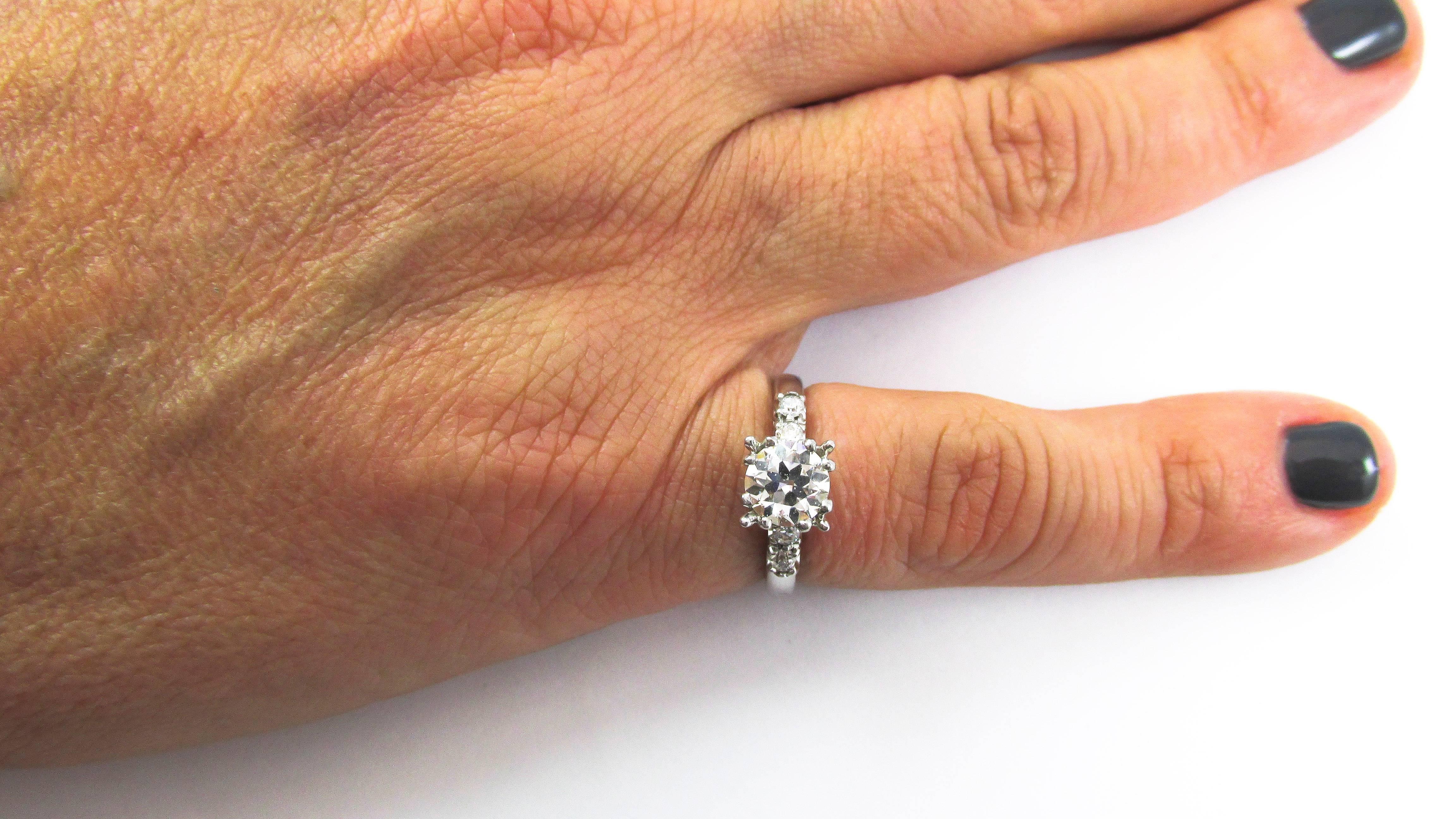 1950 Era Diamond Platinum Solitaire Engagement Ring 2