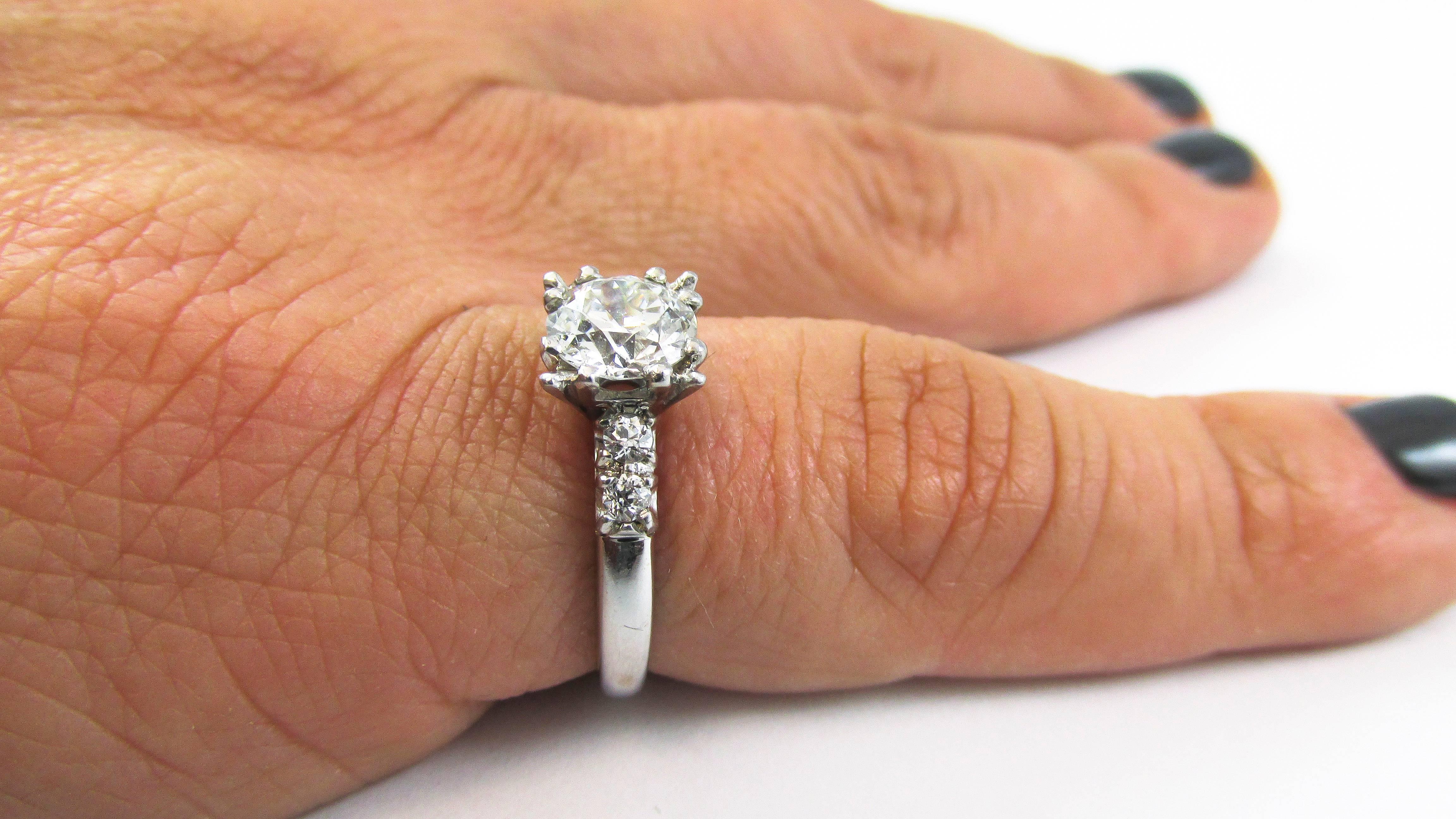 1950 Era Diamond Platinum Solitaire Engagement Ring 4