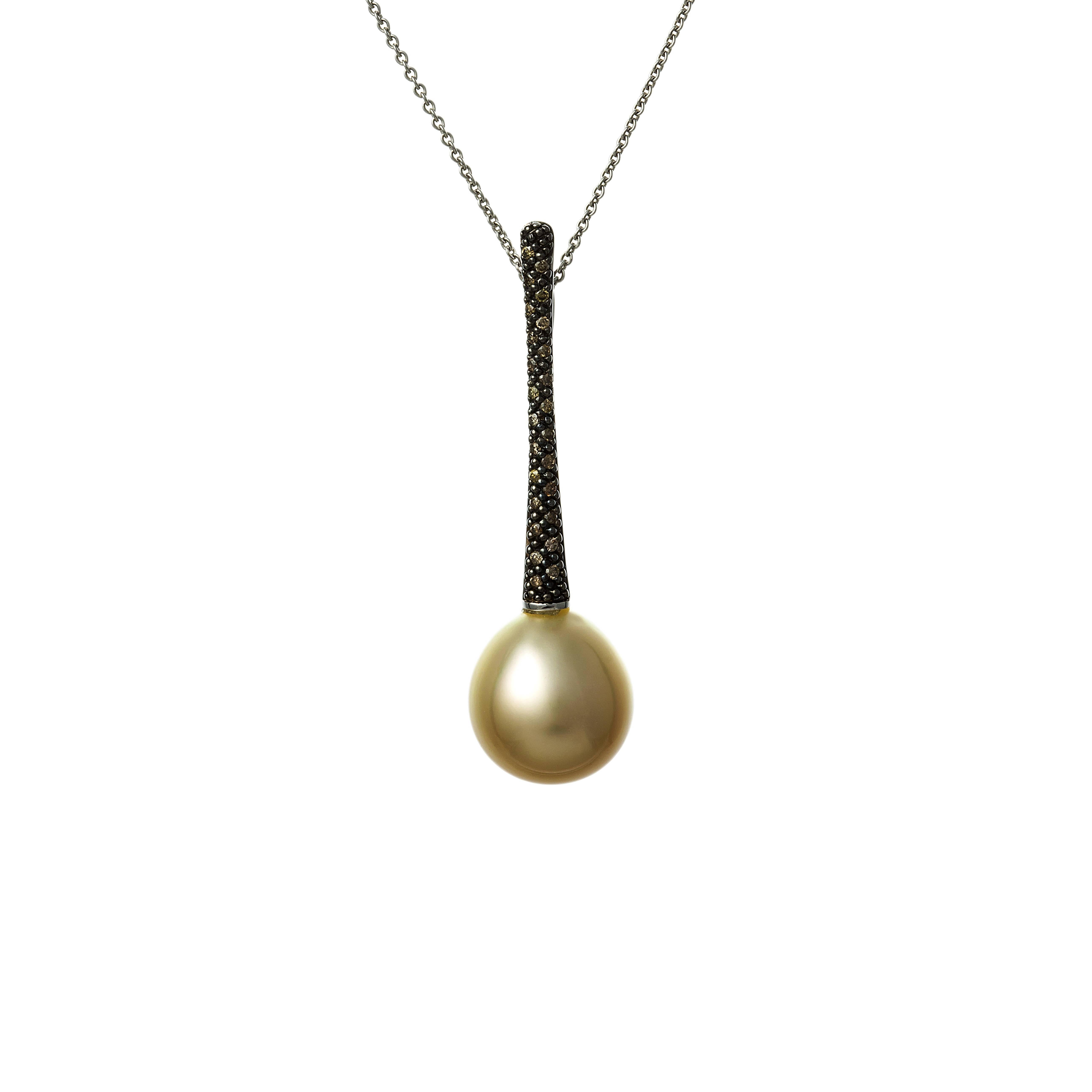 Lust Pearls 0.55 Carat Cognac Diamond Golden South Sea Pearl Pendant Earring Set In New Condition For Sale In Broome, Western Australia