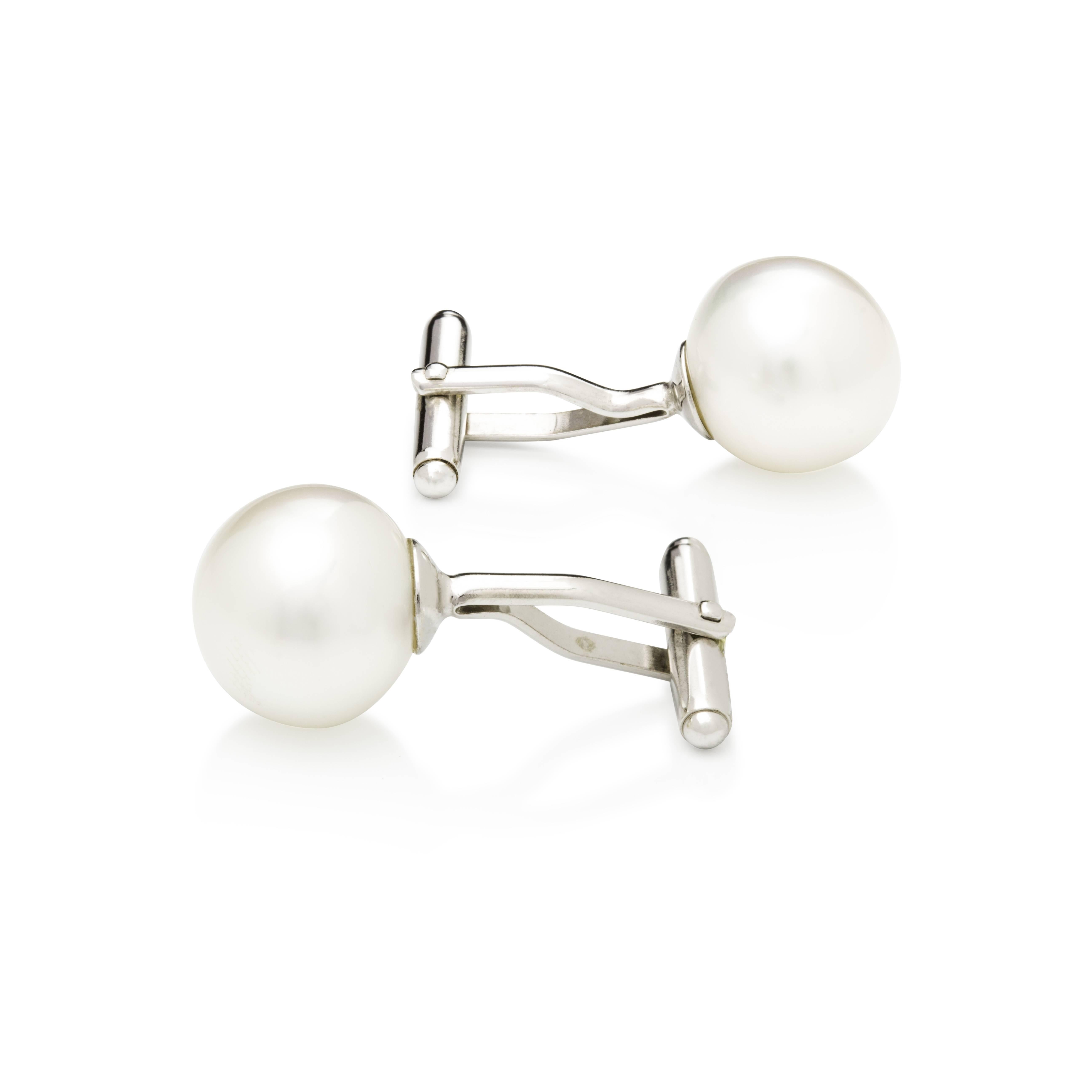 Modern Lust for Him White South Sea Pearl Cufflinks For Sale