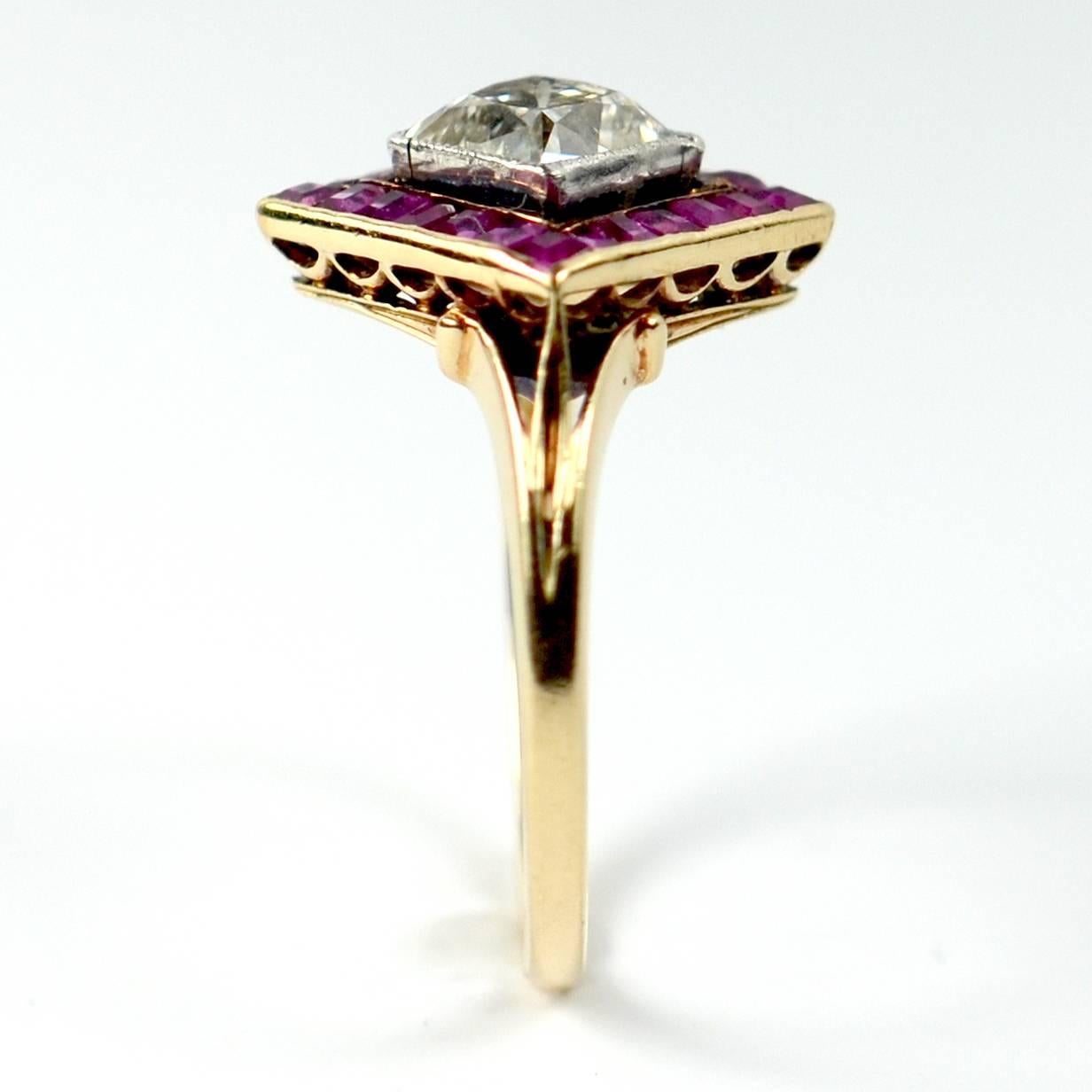 Edwardian 1.20 Carat Diamond Ruby Ring For Sale 1