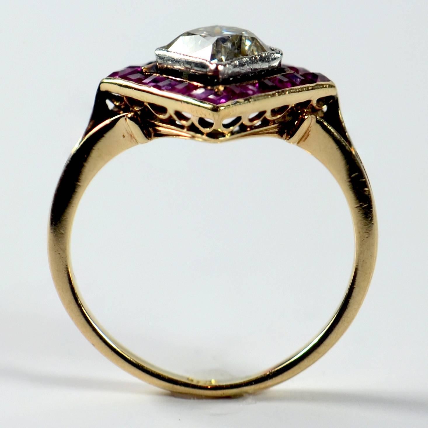 Women's Edwardian 1.20 Carat Diamond Ruby Ring For Sale