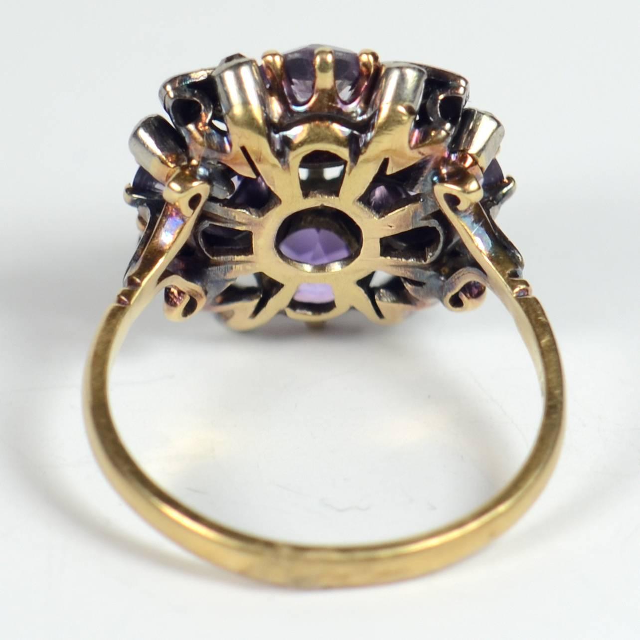 19th Century Amethyst Diamond Flower Ring 4