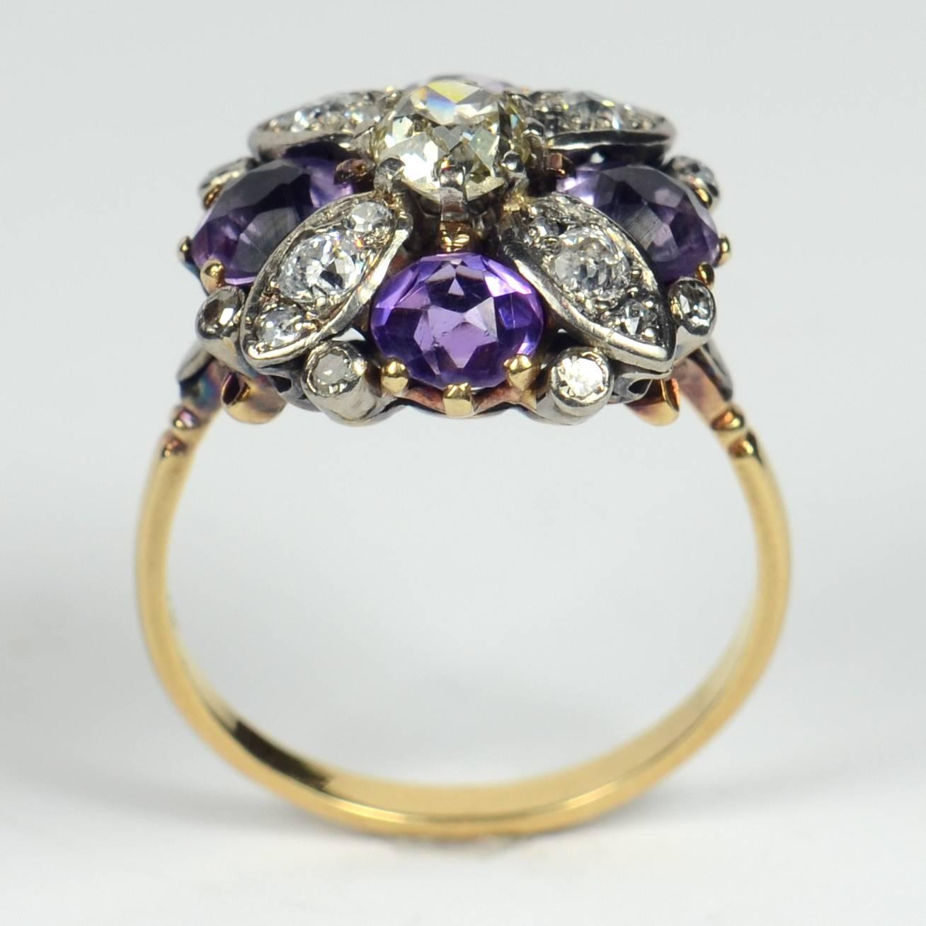 19th Century Amethyst Diamond Flower Ring 2