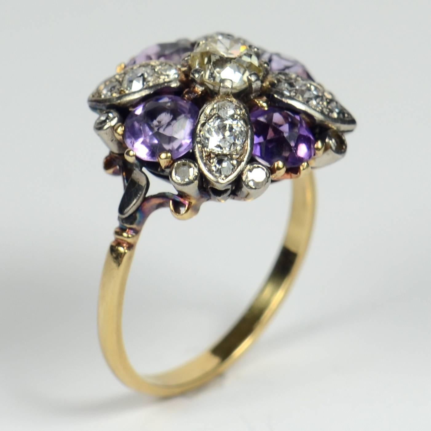 Women's 19th Century Amethyst Diamond Flower Ring