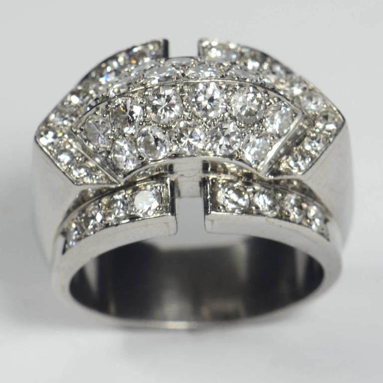 Art Moderne Diamond Platinum Ridge Ring at 1stDibs