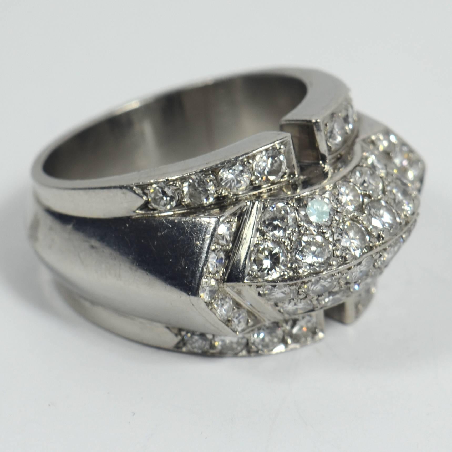 Art Moderne Diamond Platinum Ridge Ring 1