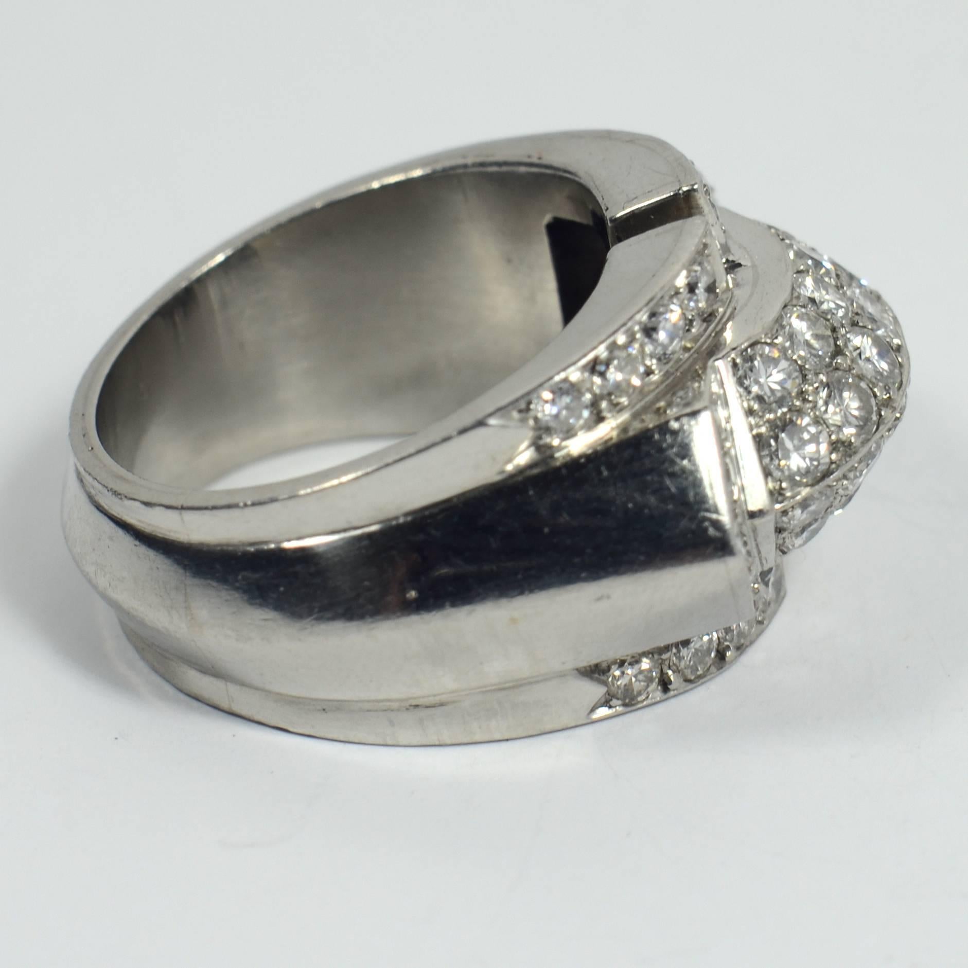 Art Moderne Diamond Platinum Ridge Ring 2
