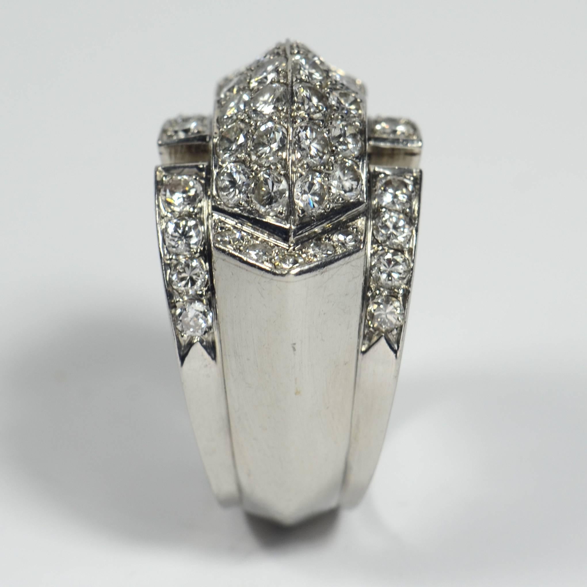 Women's Art Moderne Diamond Platinum Ridge Ring