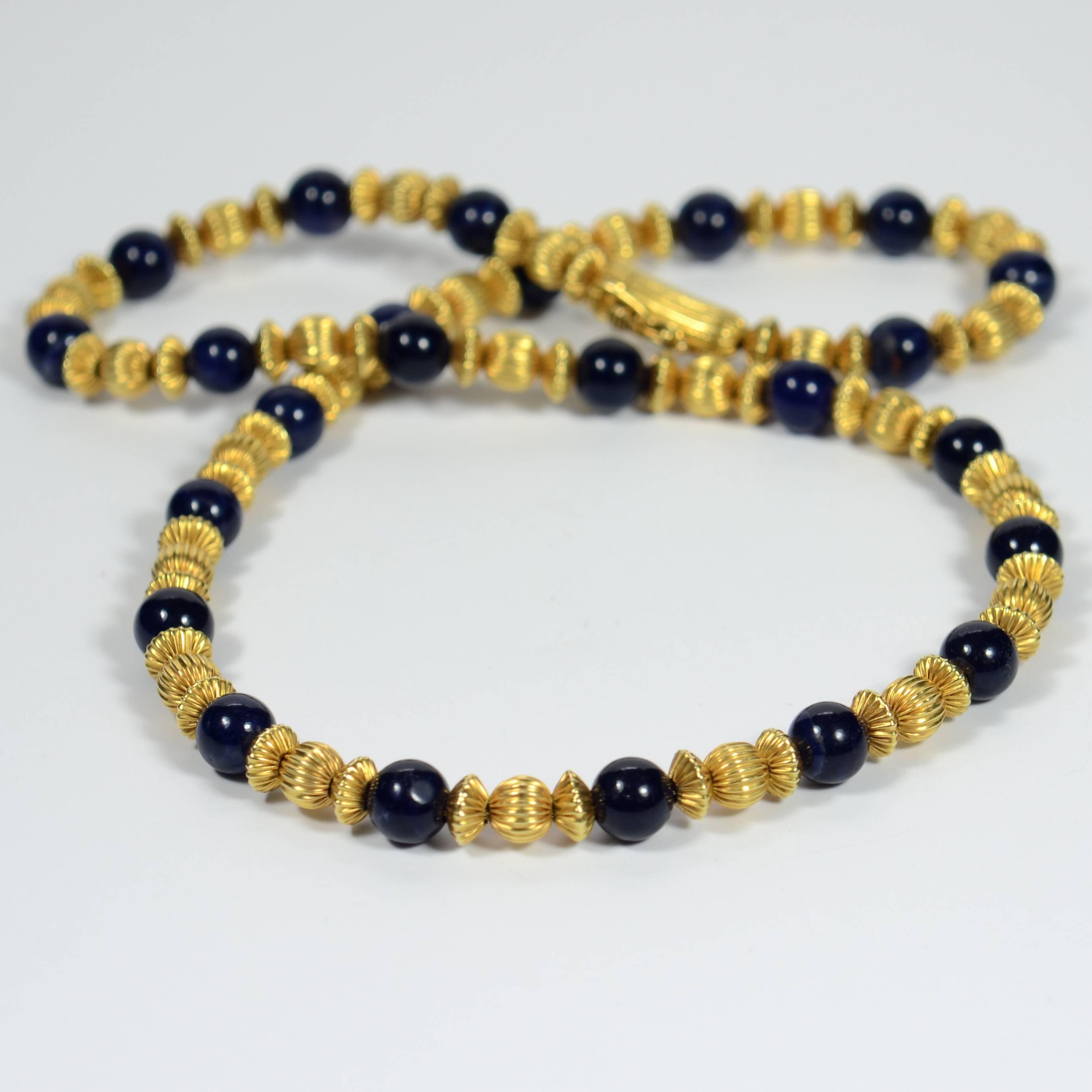 Ilias Lalaounis Sodalite Gold Beads Necklace, circa 1980 2