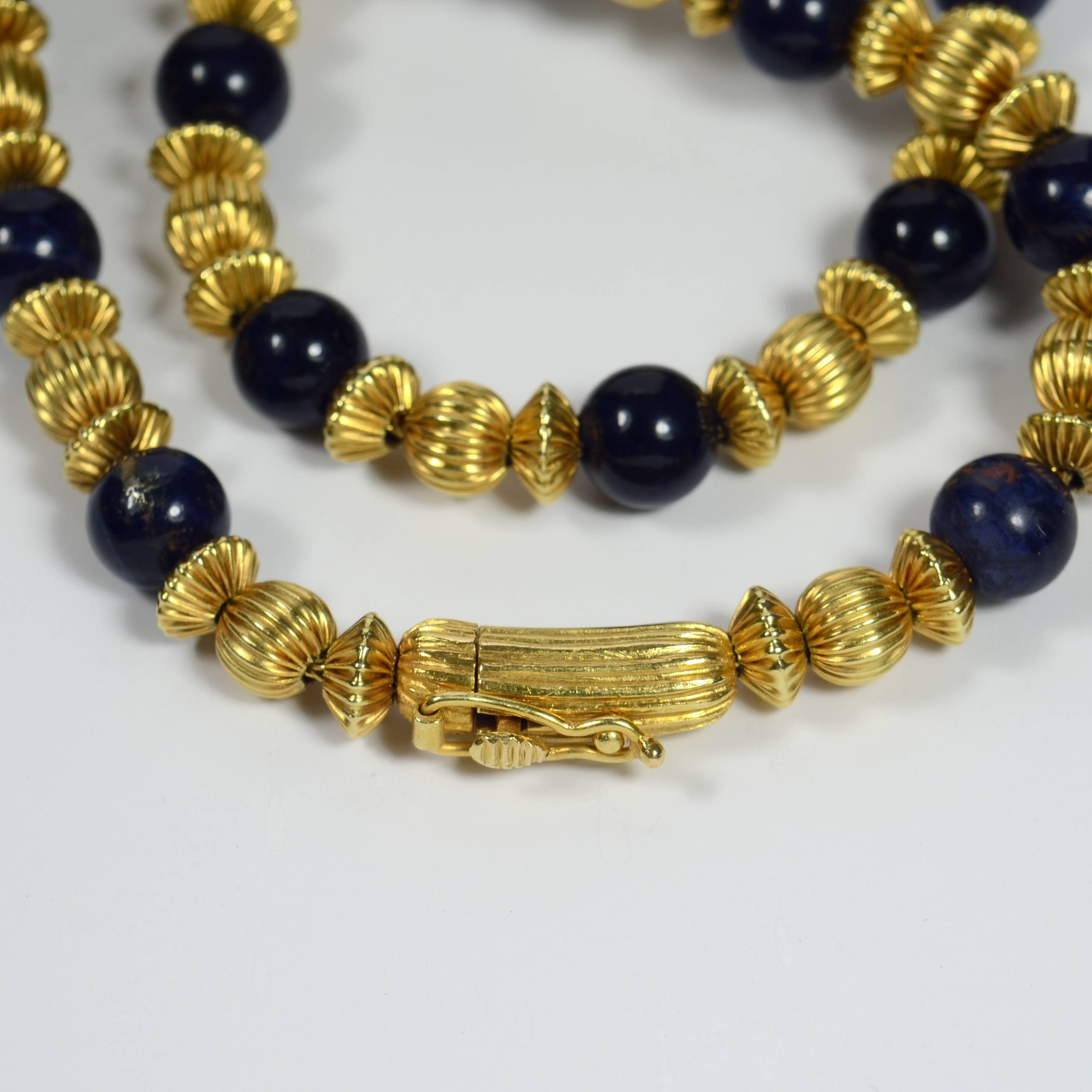 Ilias Lalaounis Sodalite Gold Beads Necklace, circa 1980 4