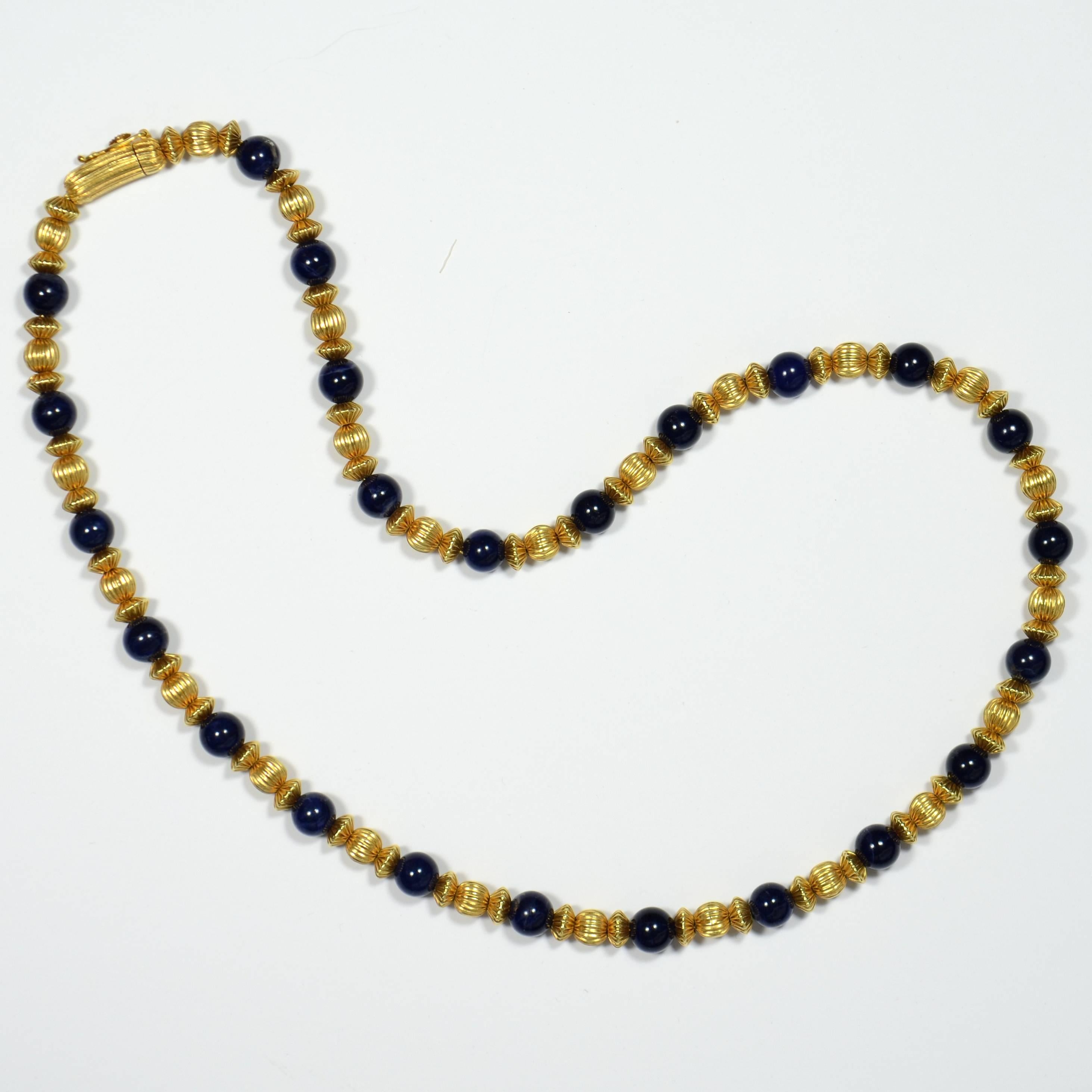 Ilias Lalaounis Sodalite Gold Beads Necklace, circa 1980 In Good Condition In London, GB