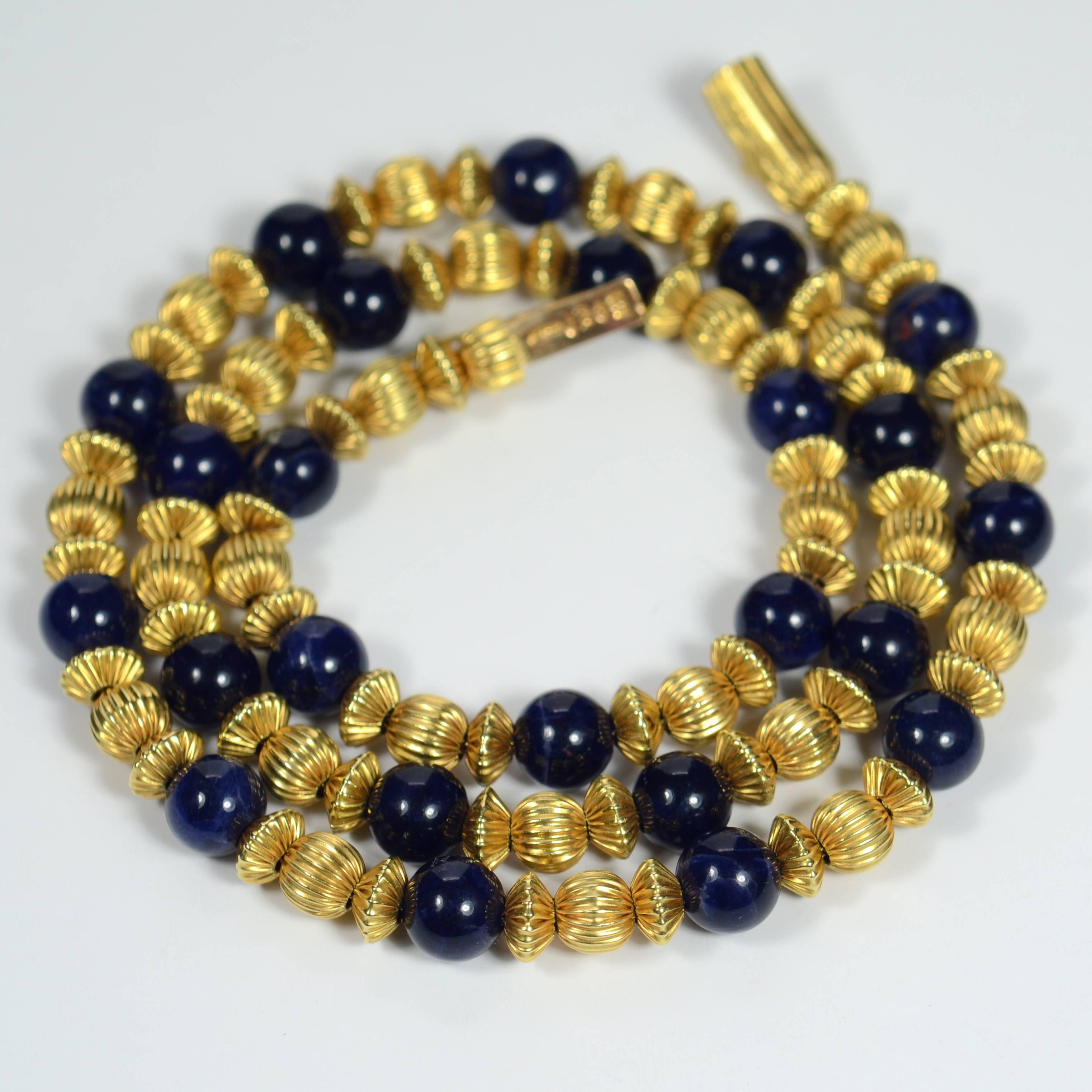 Ilias Lalaounis Sodalite Gold Beads Necklace, circa 1980 1