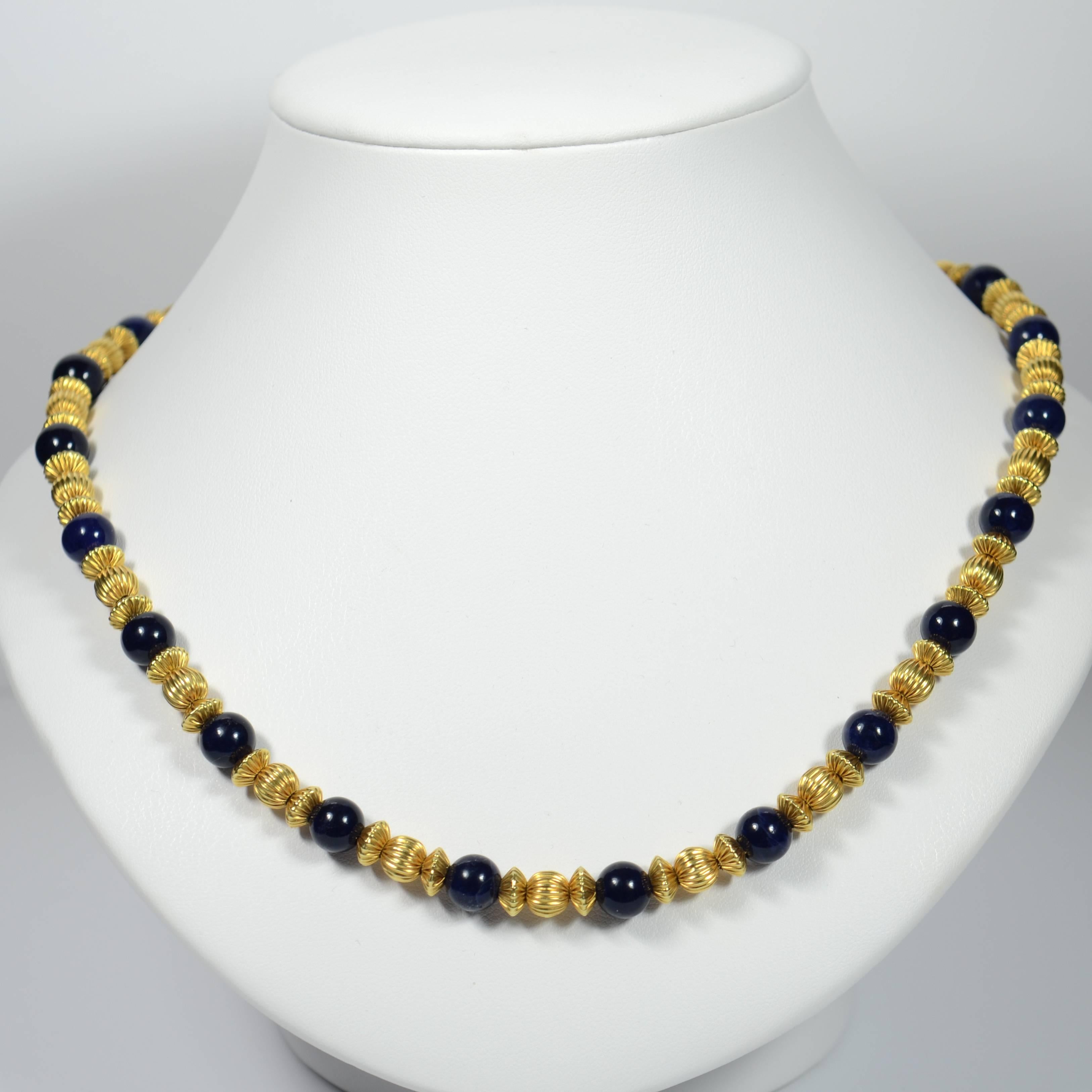 Women's Ilias Lalaounis Sodalite Gold Beads Necklace, circa 1980