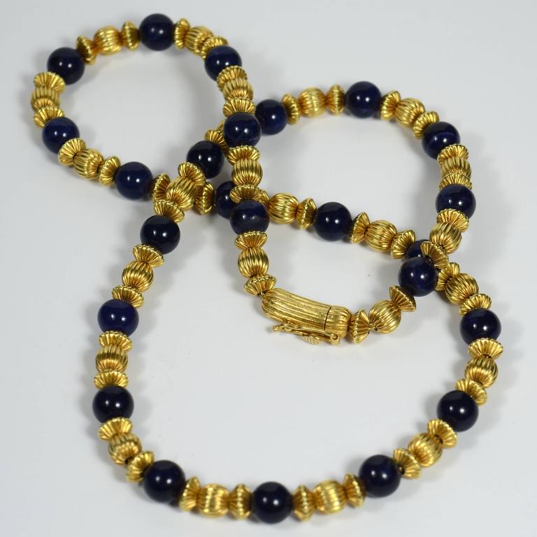 Ilias Lalaounis Sodalite Gold Beads Necklace, circa 1980 at 1stDibs