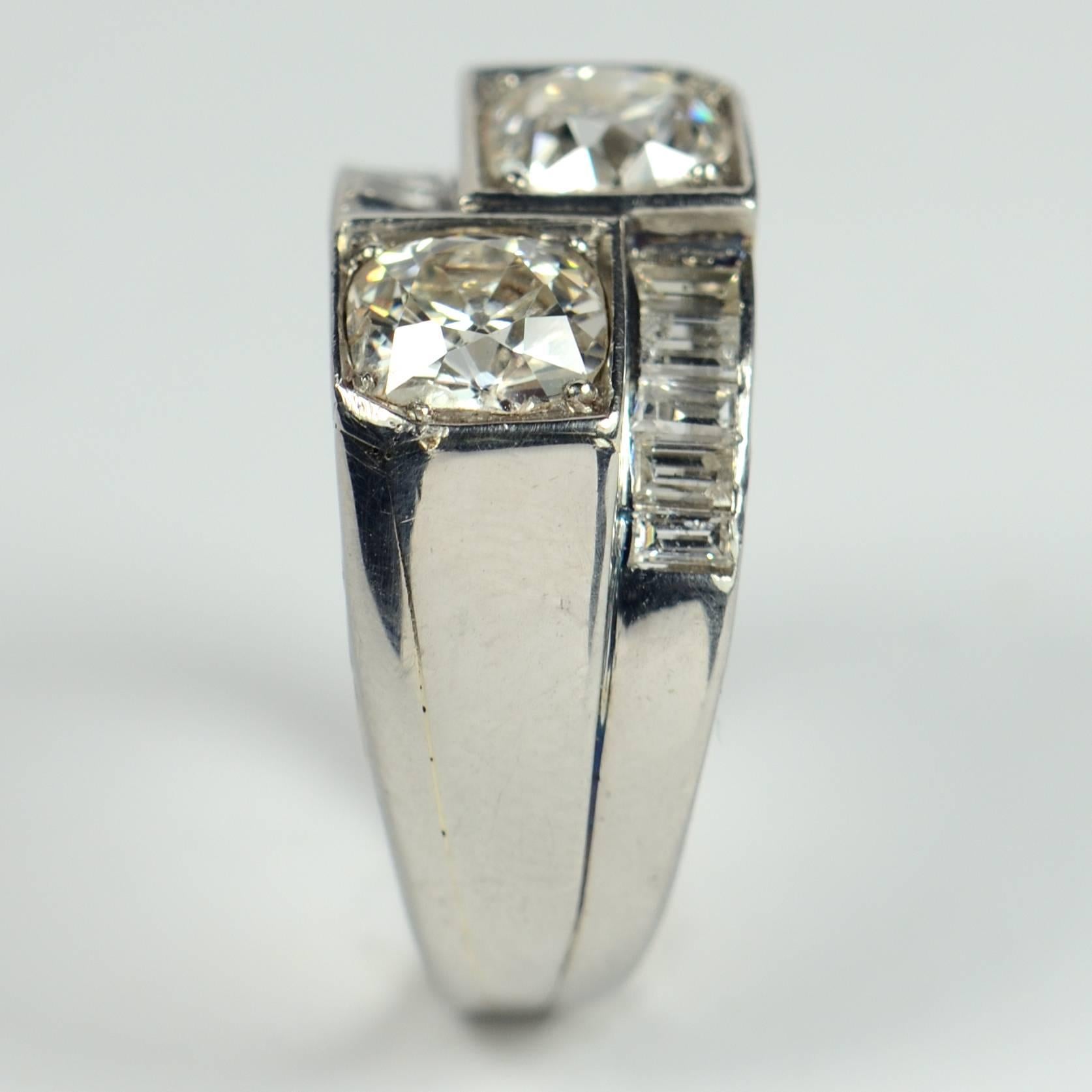 Women's French Art Deco Modernist Diamond Platinum Crossover Ring