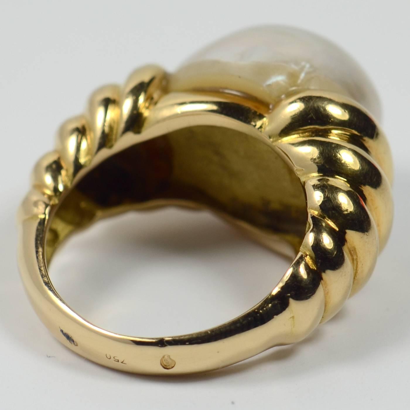 Christine Escher French Mabe Pearl Yellow Gold Ring 3