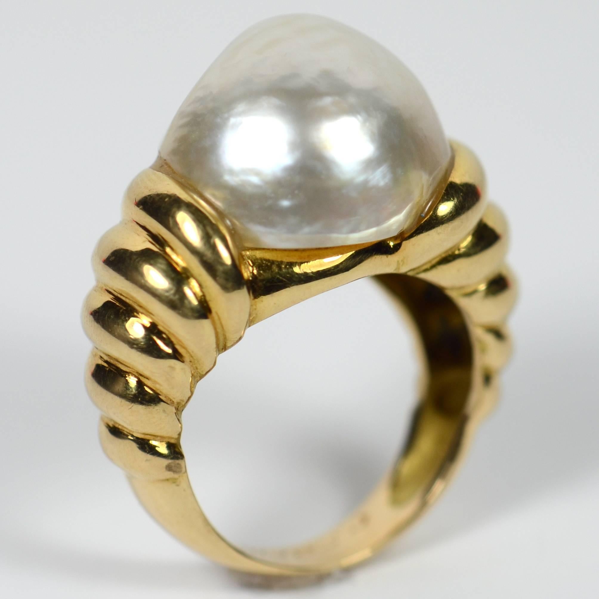 Contemporary Christine Escher French Mabe Pearl Yellow Gold Ring