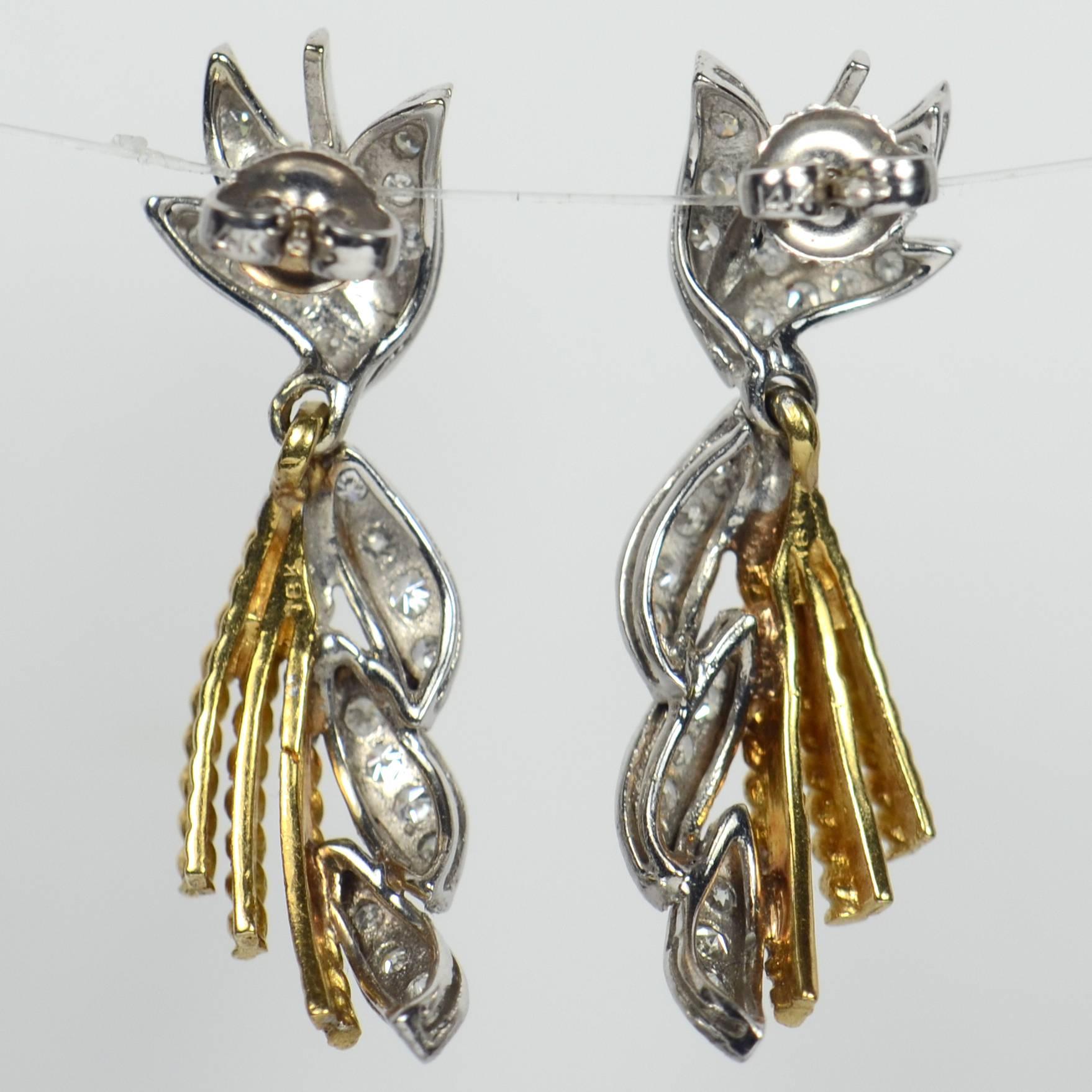 Diamond Gold Drop Earrings, circa 1960 6