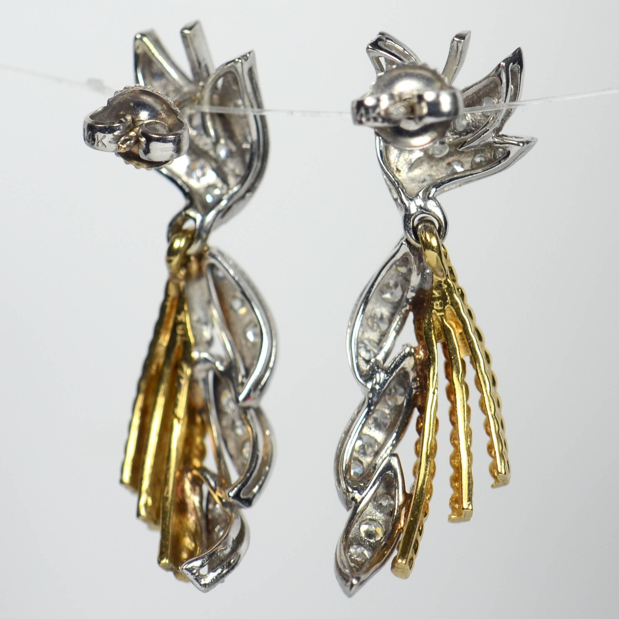 Diamond Gold Drop Earrings, circa 1960 5