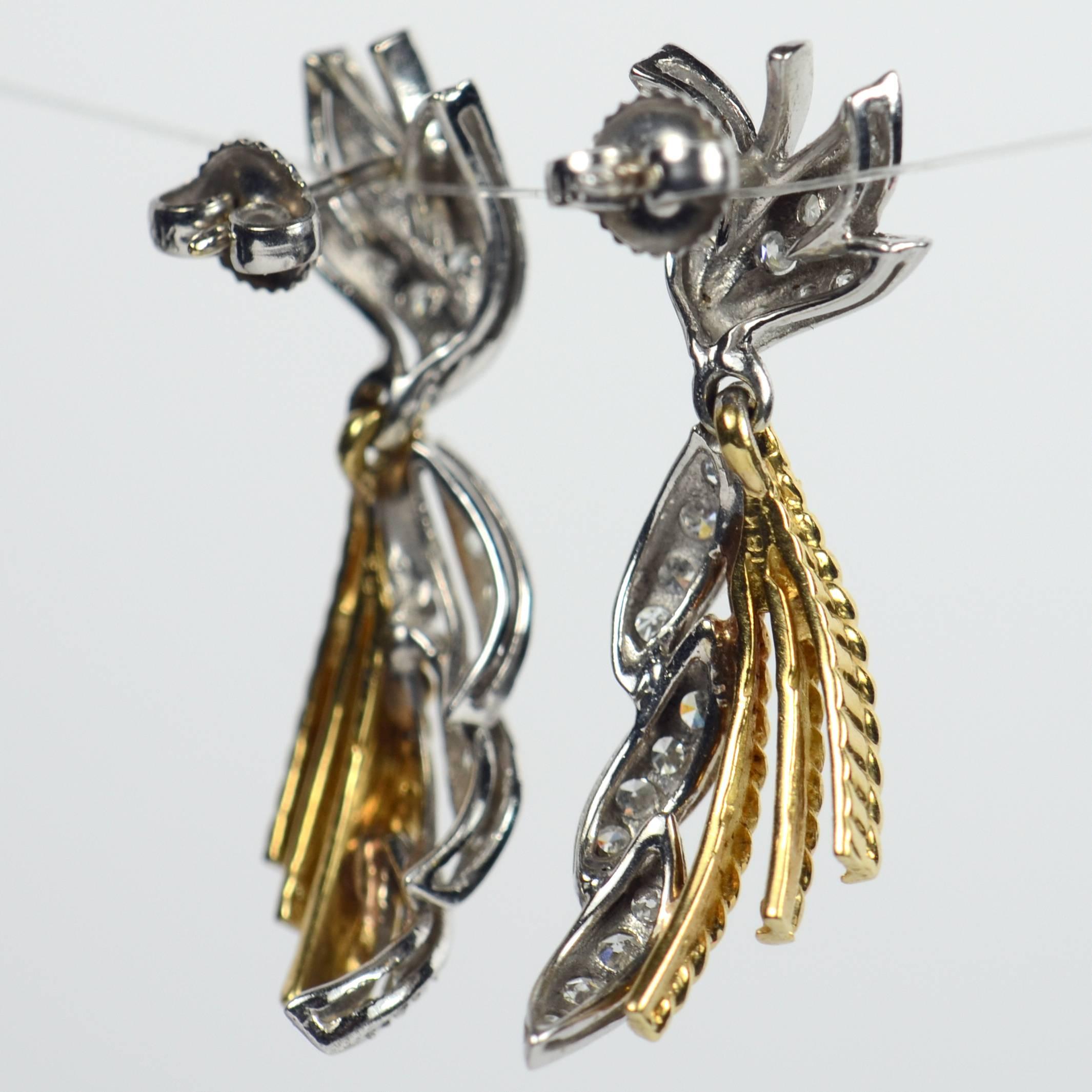Diamond Gold Drop Earrings, circa 1960 4