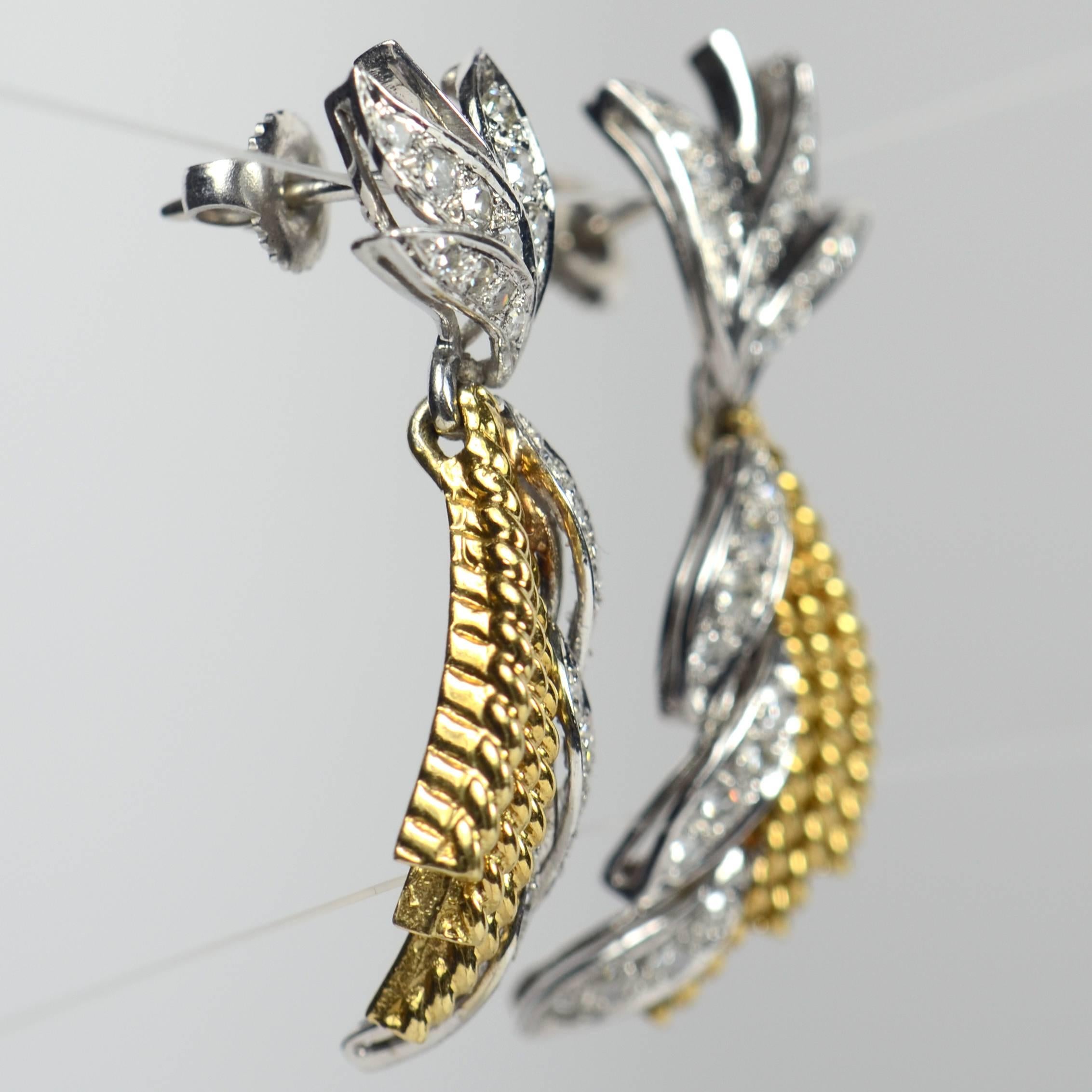 Women's Diamond Gold Drop Earrings, circa 1960