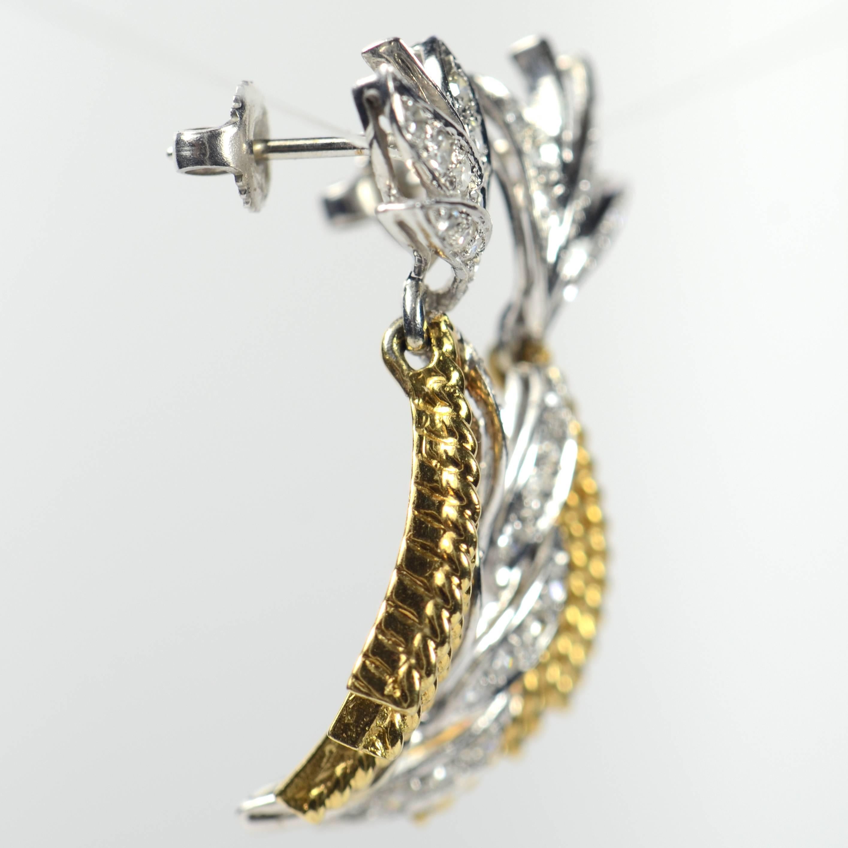 Diamond Gold Drop Earrings, circa 1960 1