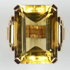French Retro Yellow Citrine Rose Gold Ring