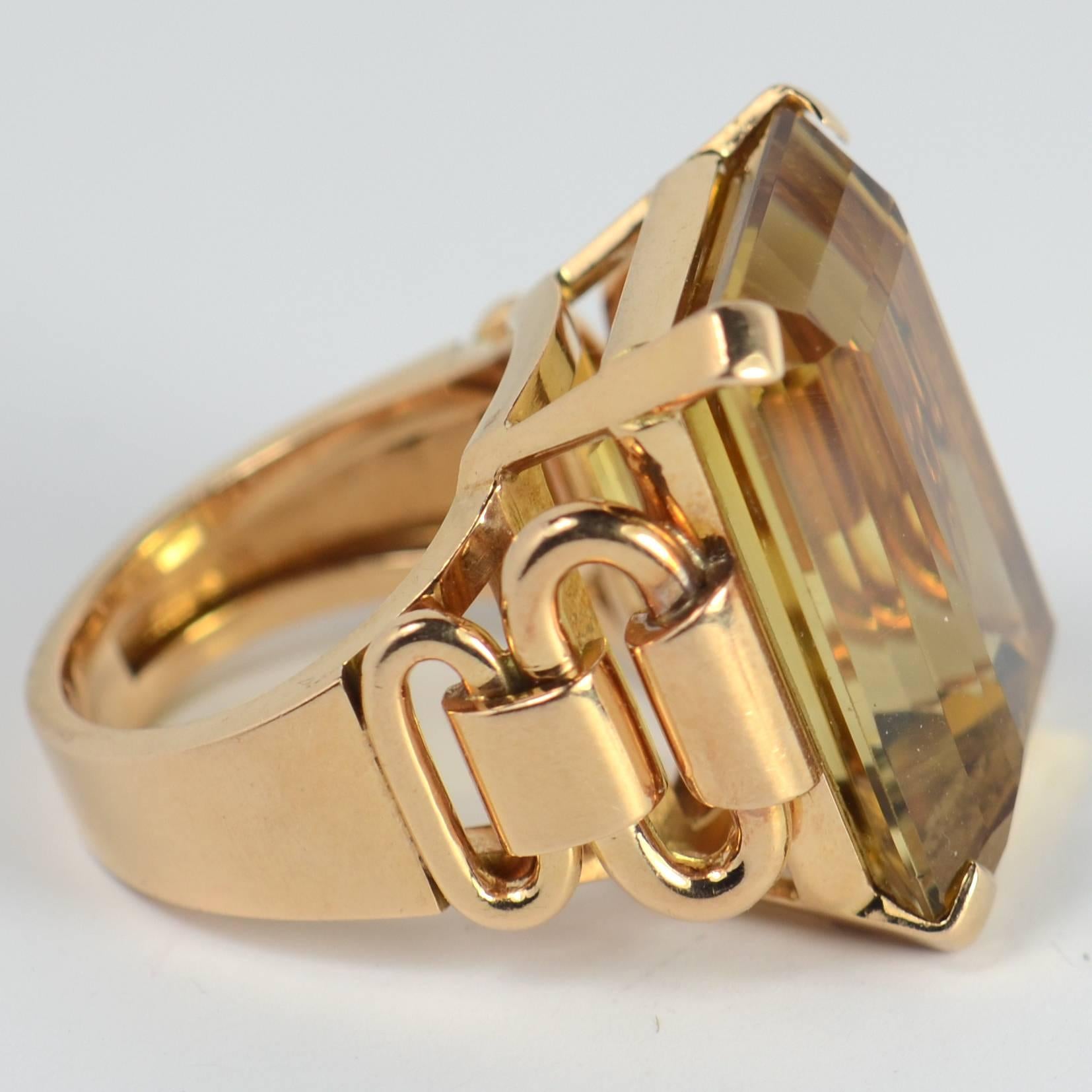 French Retro Yellow Citrine Rose Gold Ring 3