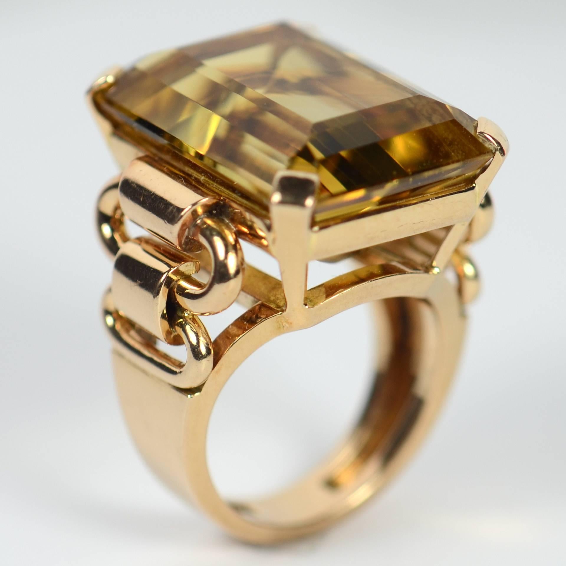 French Retro Yellow Citrine Rose Gold Ring 1
