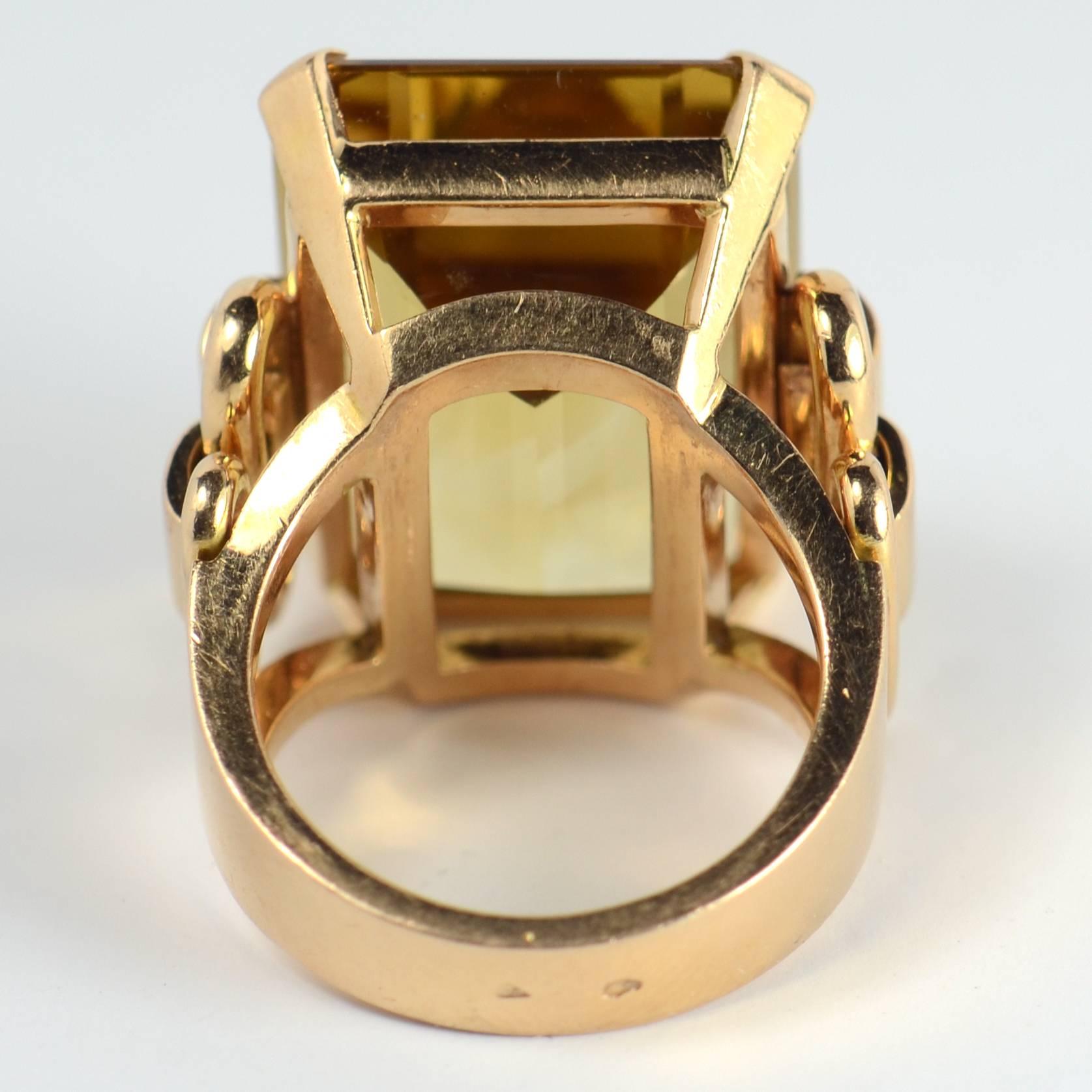 French Retro Yellow Citrine Rose Gold Ring 5