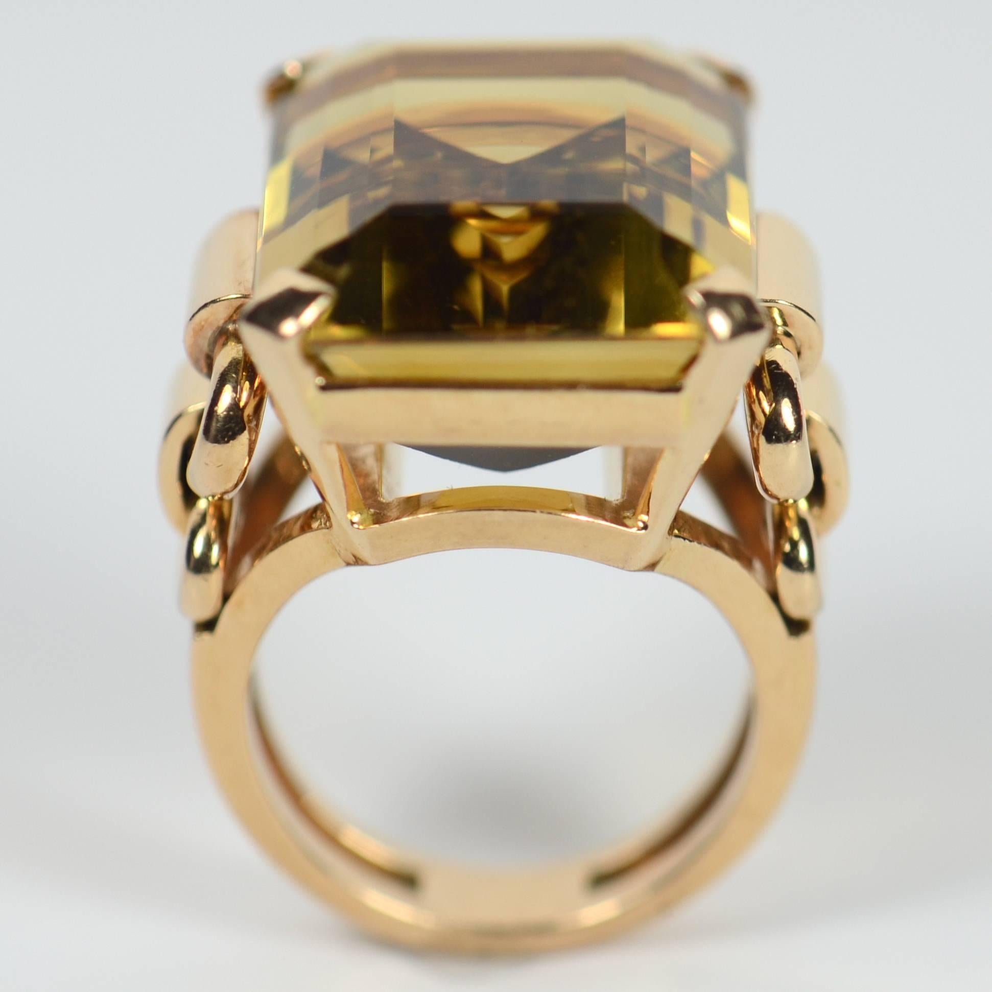 French Retro Yellow Citrine Rose Gold Ring 2