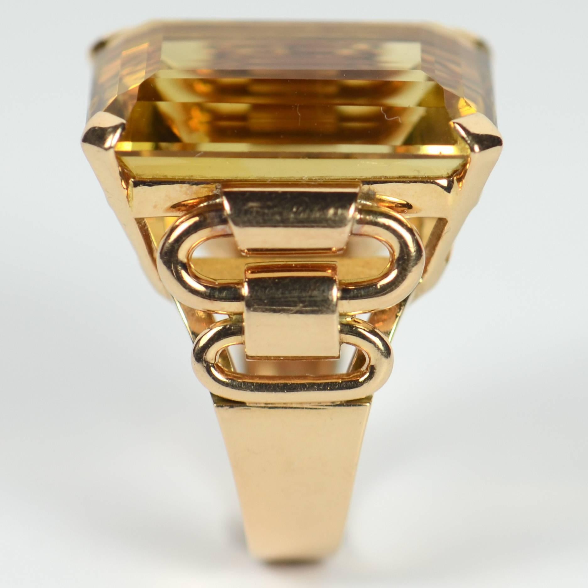 Women's French Retro Yellow Citrine Rose Gold Ring