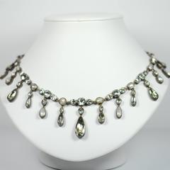 1820 Georgian Blue Aquamarine White Pearl Silver Fringe Riviere Pendant Necklace