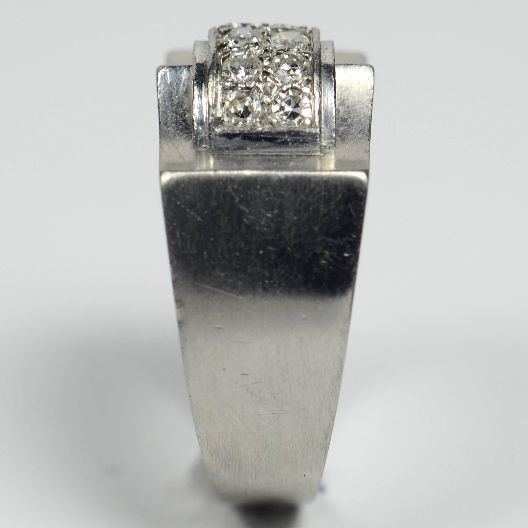French 1935 Modernist White Diamond Platinum Ring 1