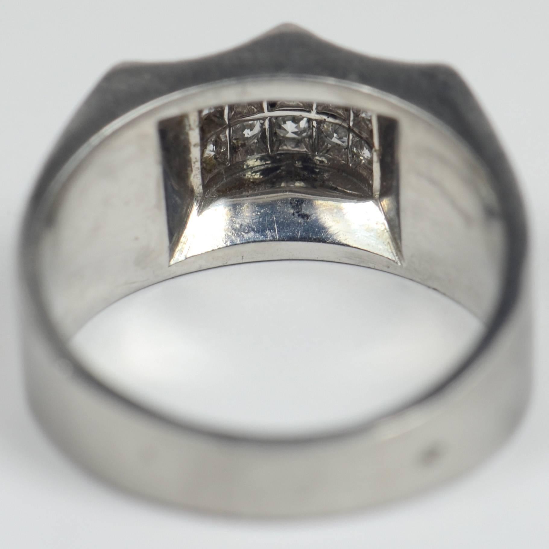 French 1935 Modernist White Diamond Platinum Ring 5