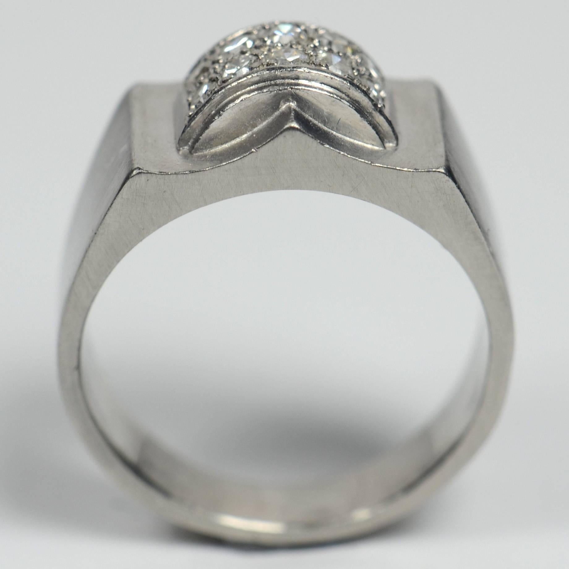 Women's or Men's French 1935 Modernist White Diamond Platinum Ring