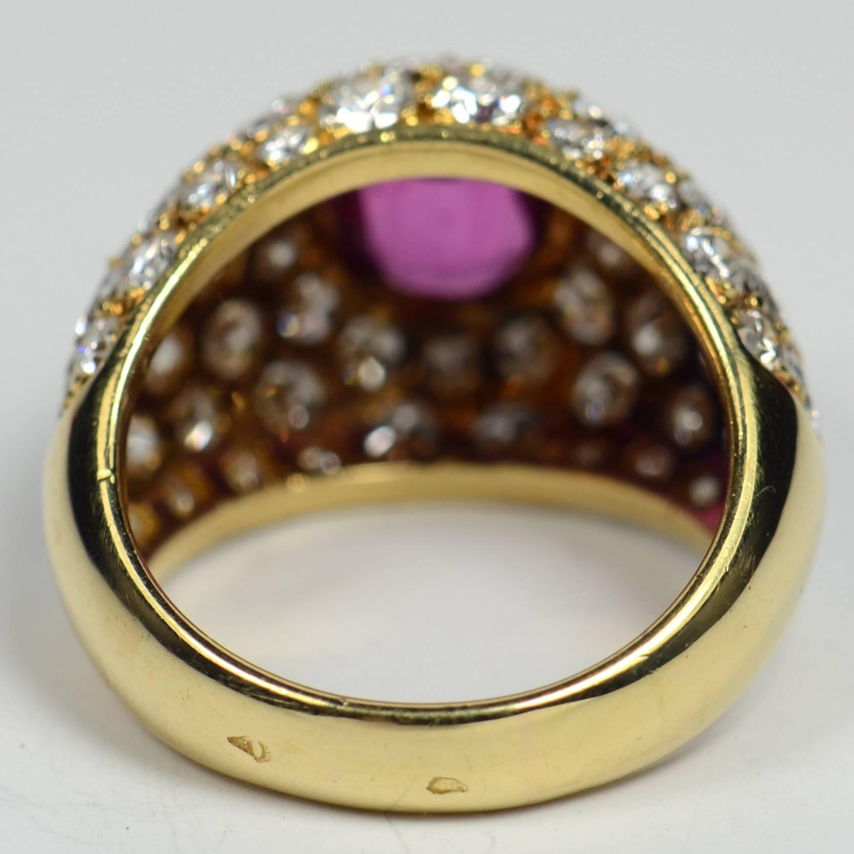 1950s French Red Ruby White Diamond Gold Bombe Ring In Good Condition In London, GB