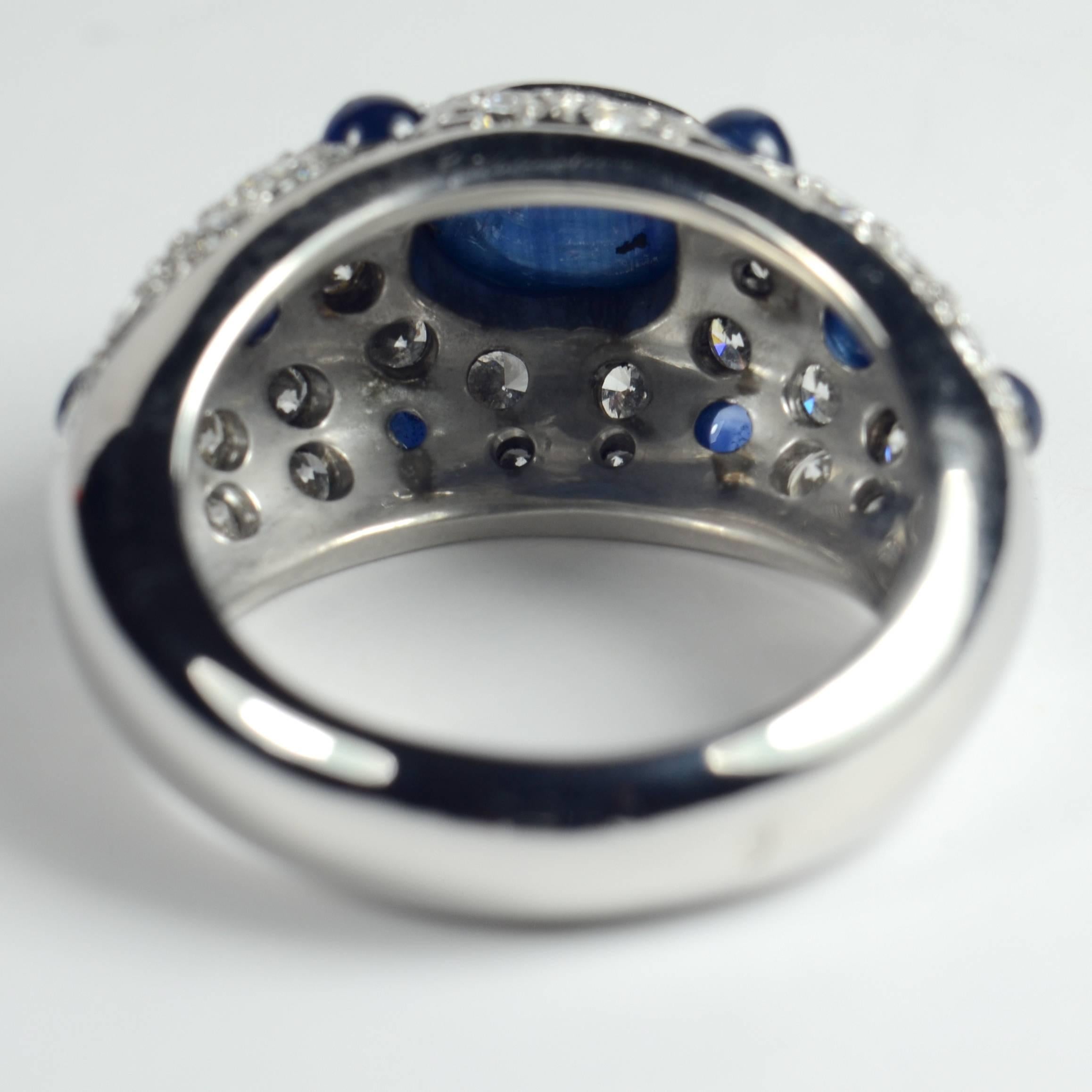 French Sapphire Diamond Bombe Gold Ring, circa 1950 For Sale 1