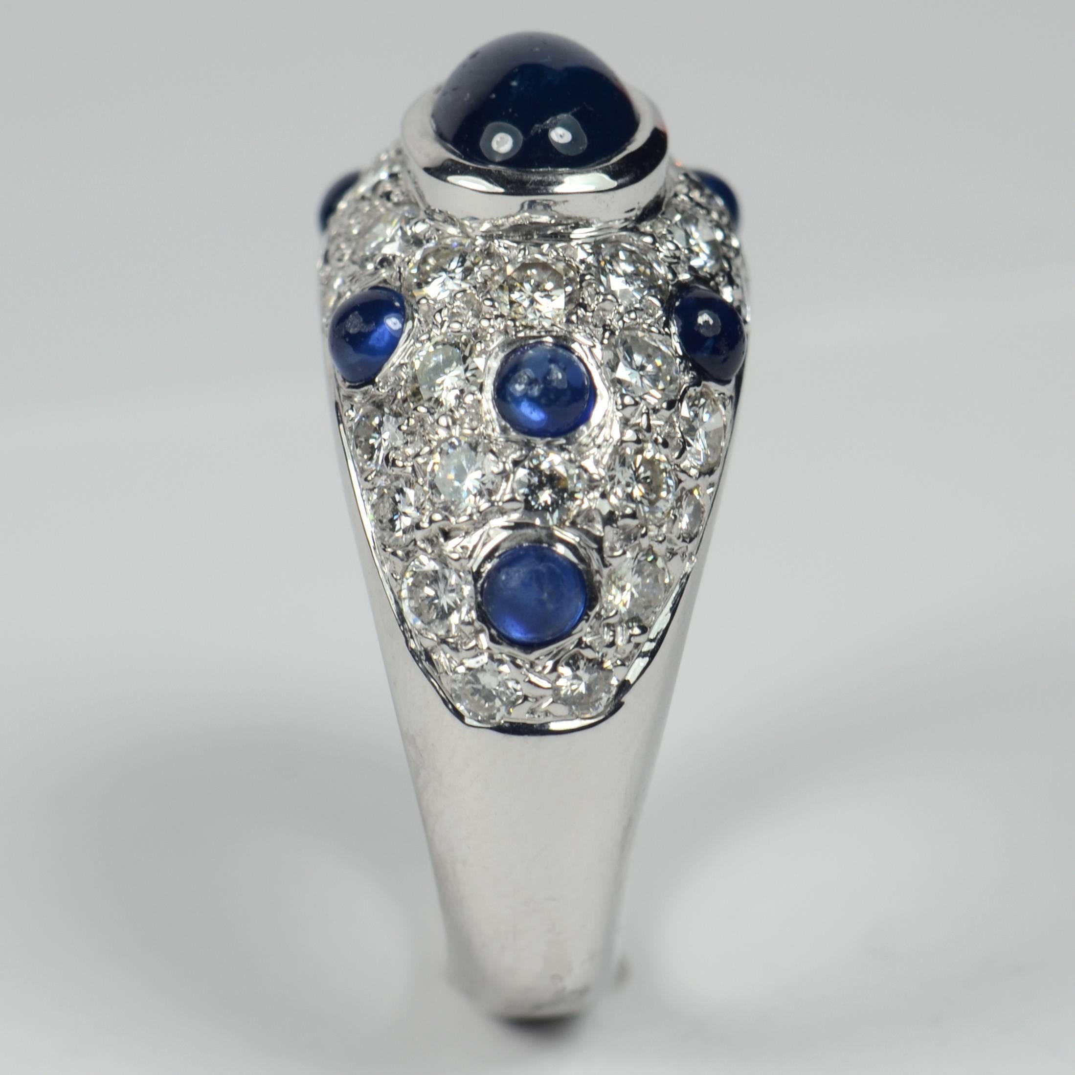 Französischer Saphir-Diamant-Gold-Bomber-Ring, um 1950 Damen im Angebot