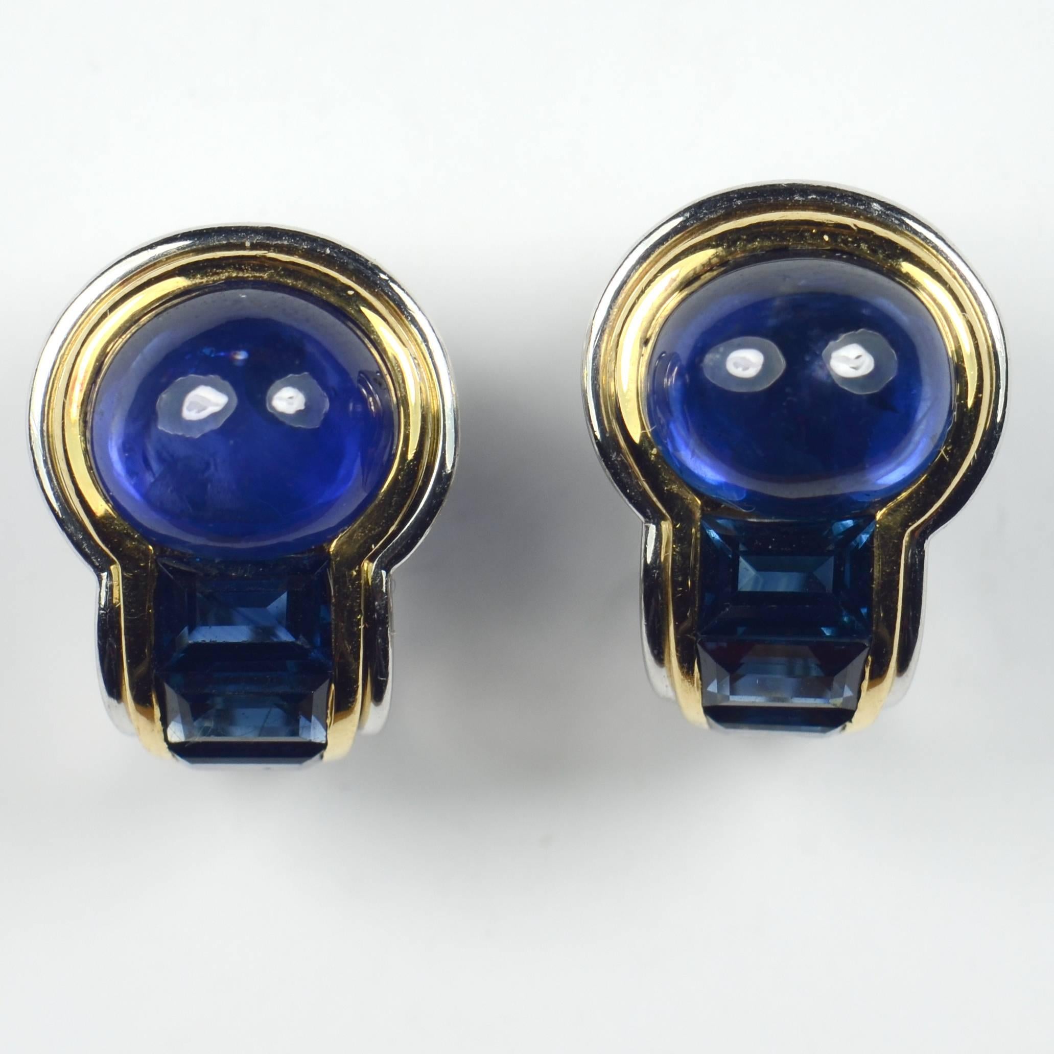 1980s Hemmerle Blue Sapphire Platinum Gold Earrings 3