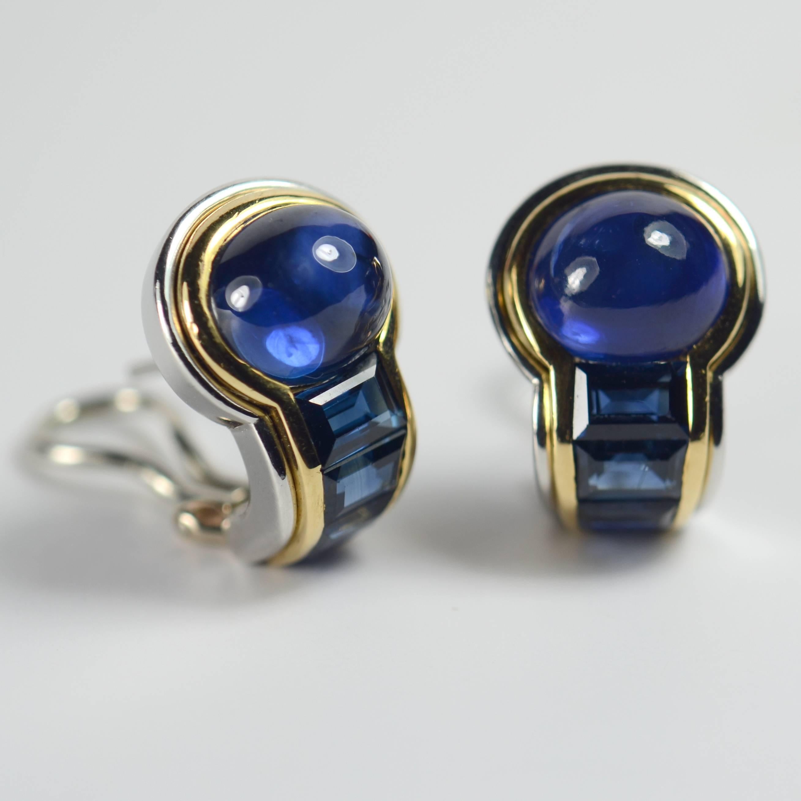 1980s Hemmerle Blue Sapphire Platinum Gold Earrings In Good Condition In London, GB