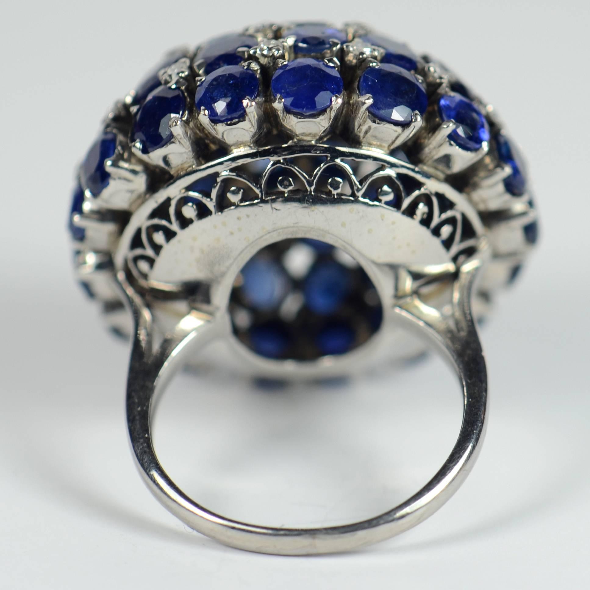 Sapphire Diamond Bombe Ring, circa 1960 For Sale 3