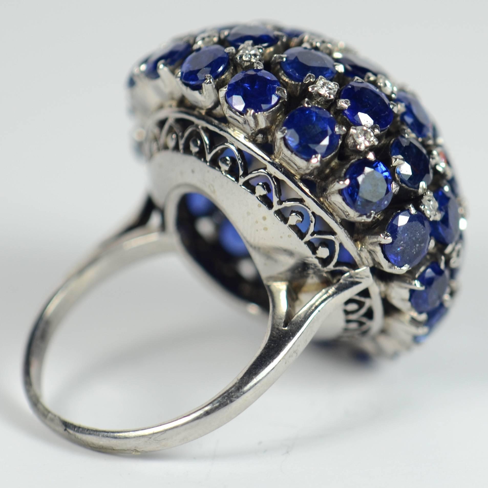 Sapphire Diamond Bombe Ring, circa 1960 For Sale 2