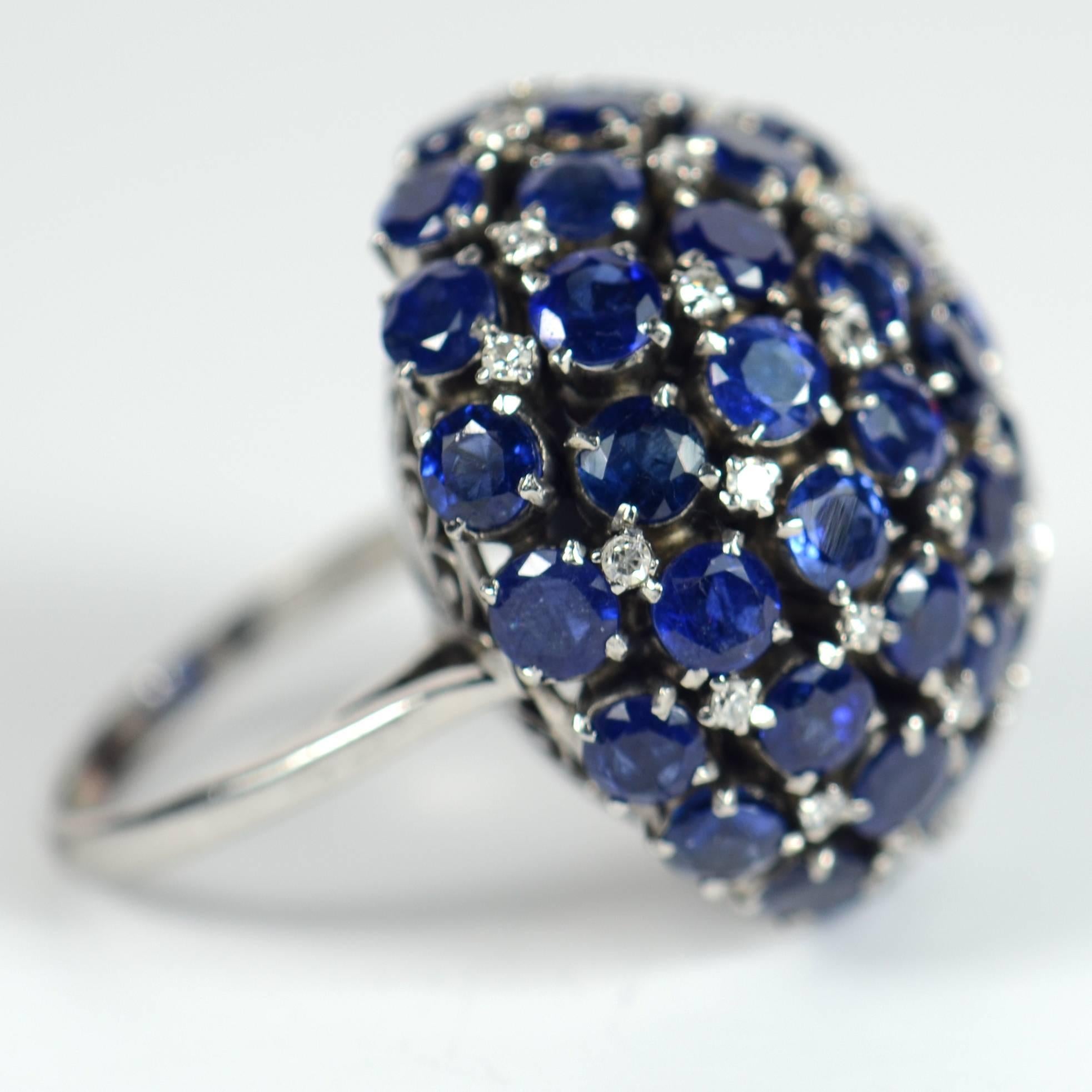 Sapphire Diamond Bombe Ring, circa 1960 For Sale 1