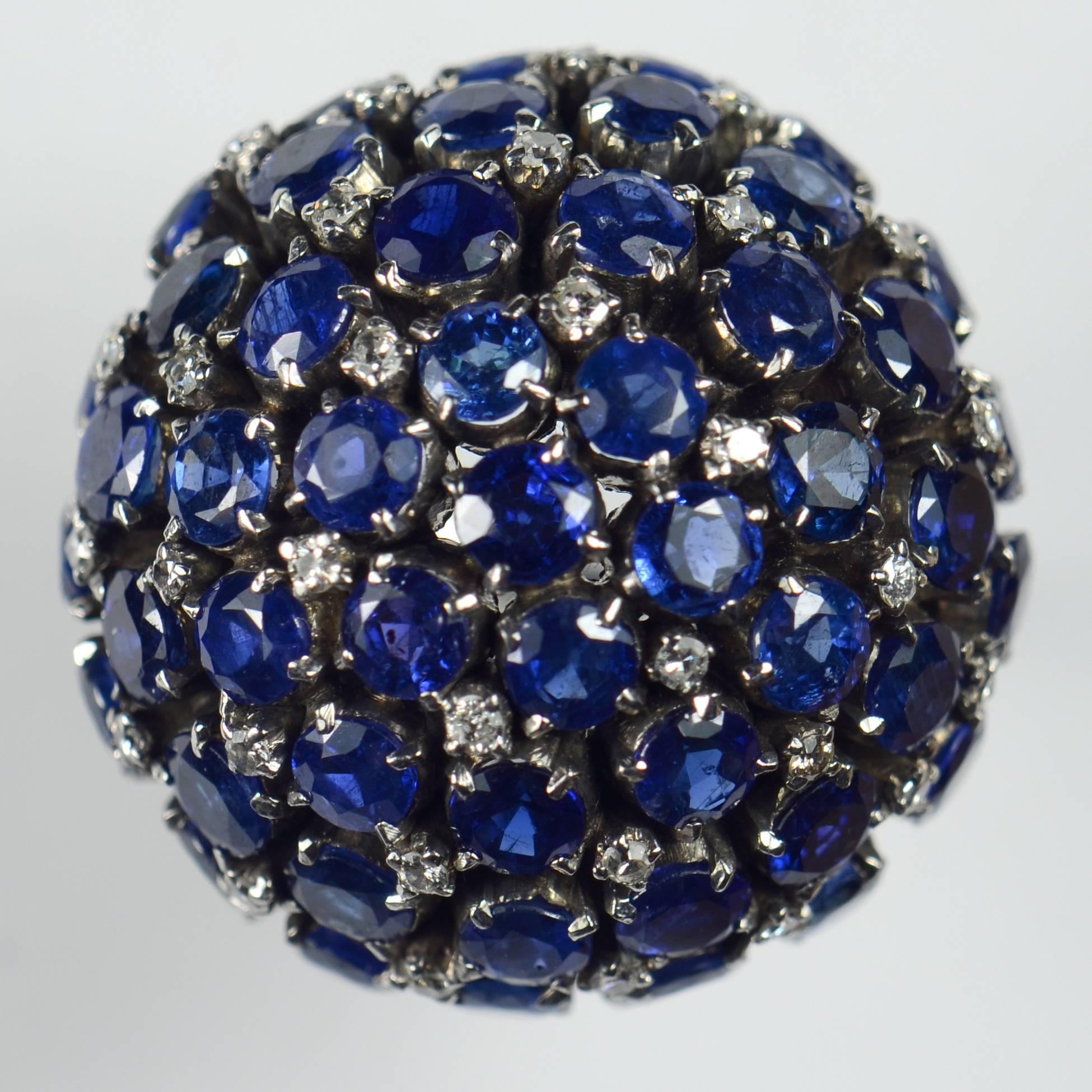 Sapphire Diamond Bombe Ring, circa 1960 For Sale 4